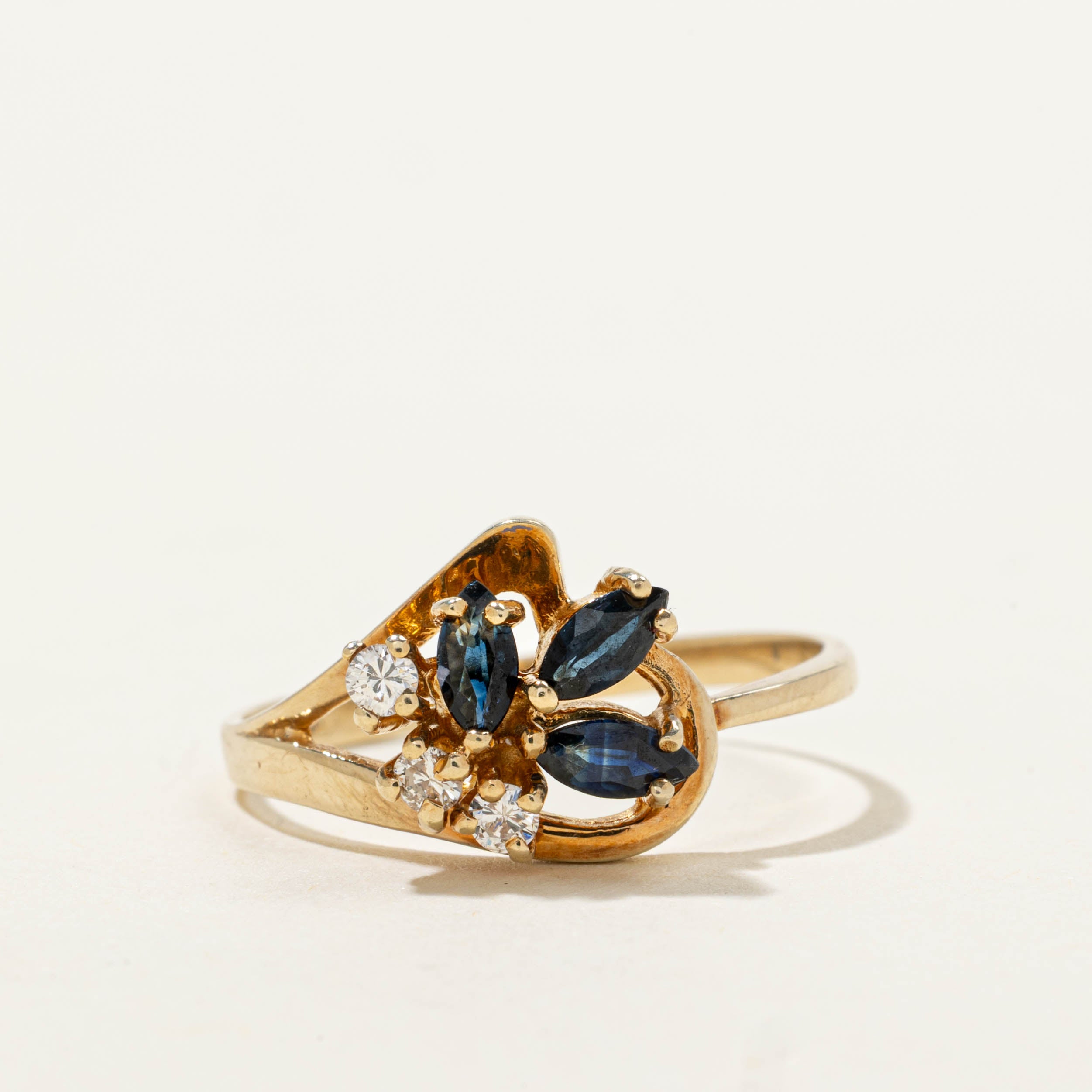 14k Sapphire & Diamond Floral Cluster Ring | SZ 8