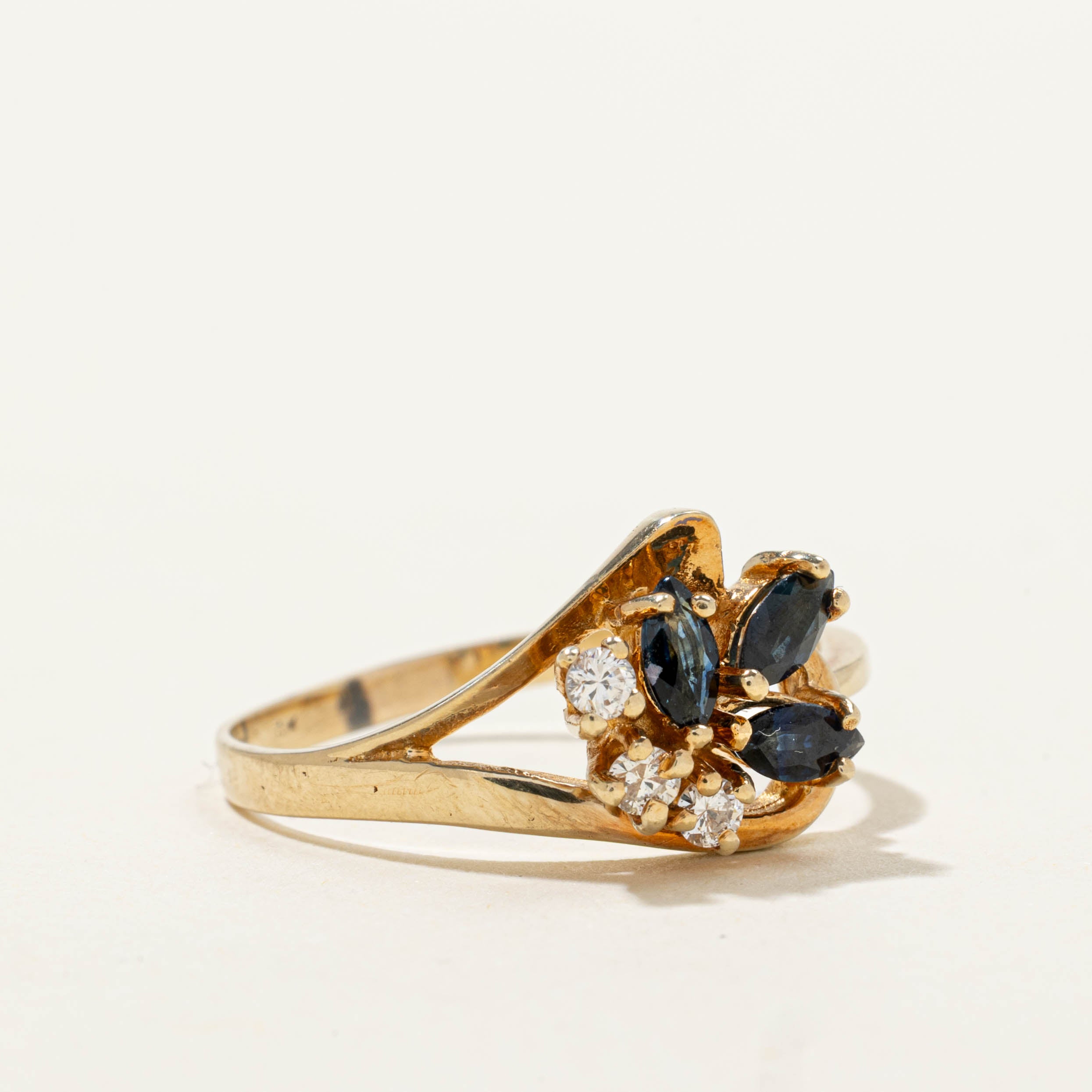 14k Sapphire & Diamond Floral Cluster Ring | SZ 8