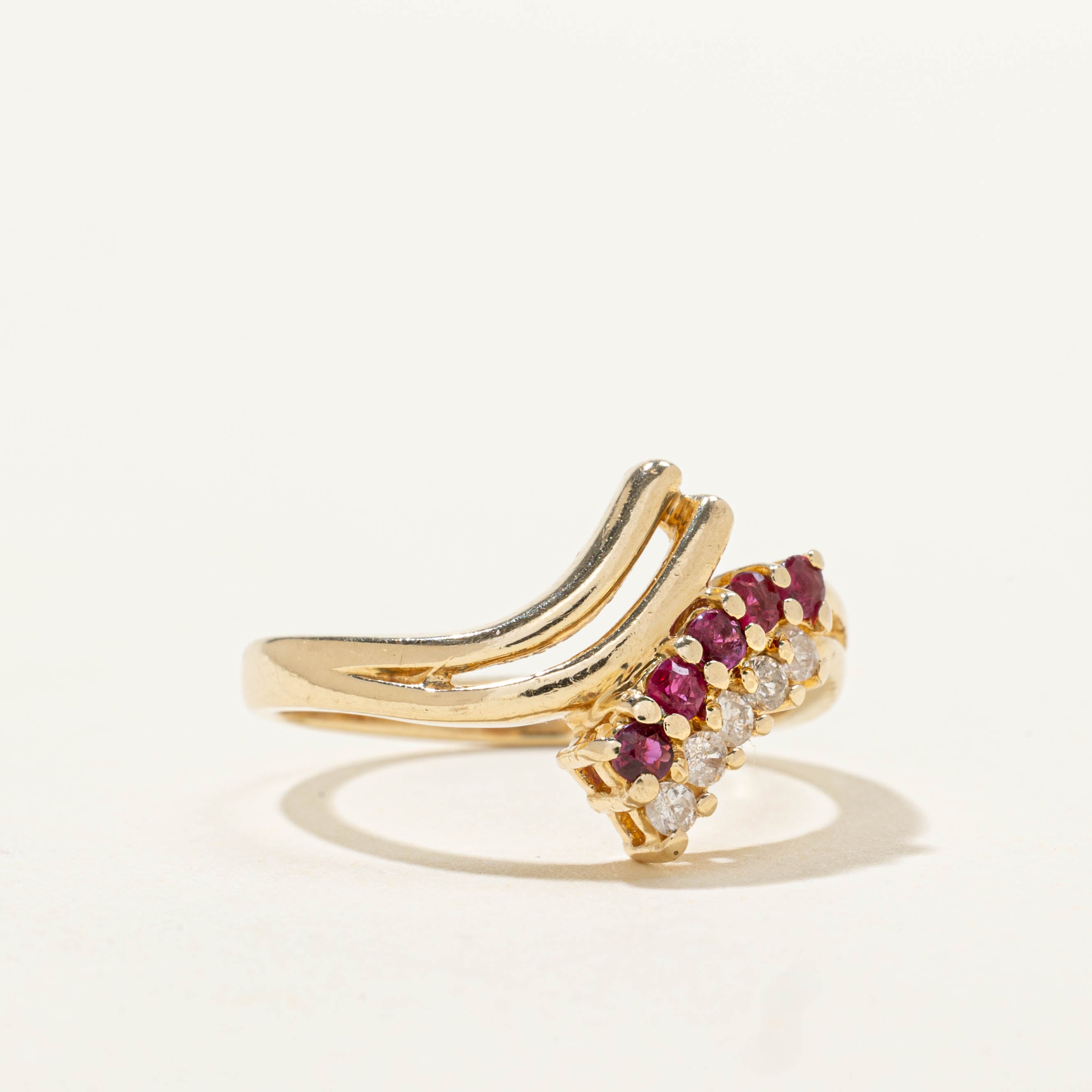 14k Ruby & Diamond Double Row Bypass Ring | SZ 6