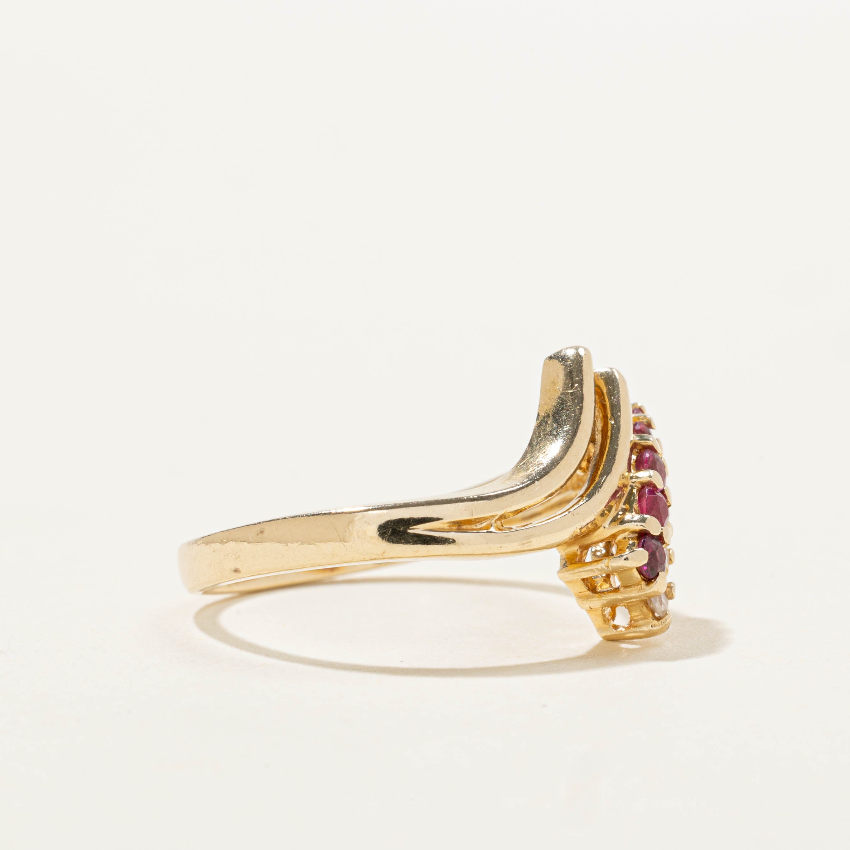 14k Ruby & Diamond Double Row Bypass Ring | SZ 6