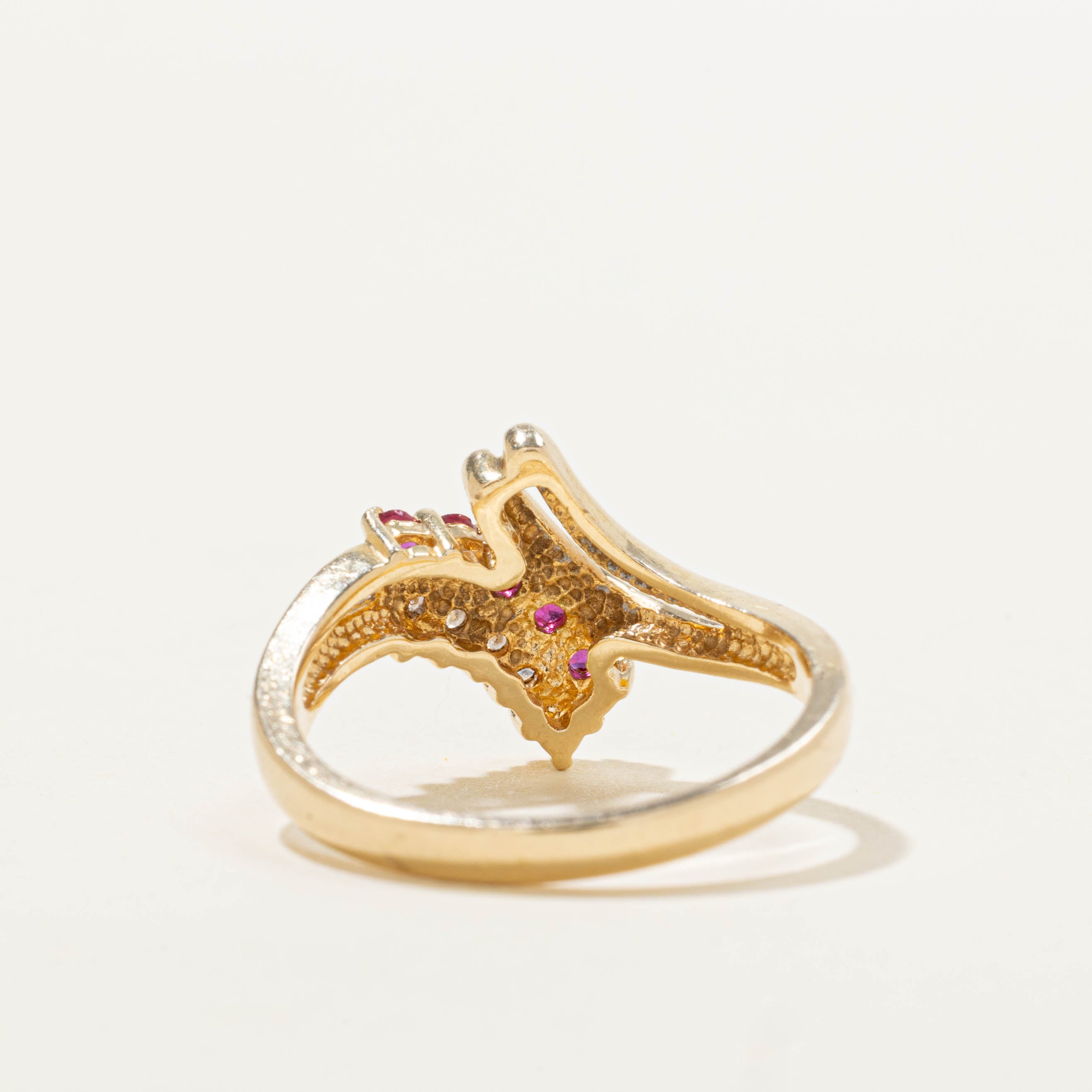 14k Ruby & Diamond Double Row Bypass Ring | SZ 6