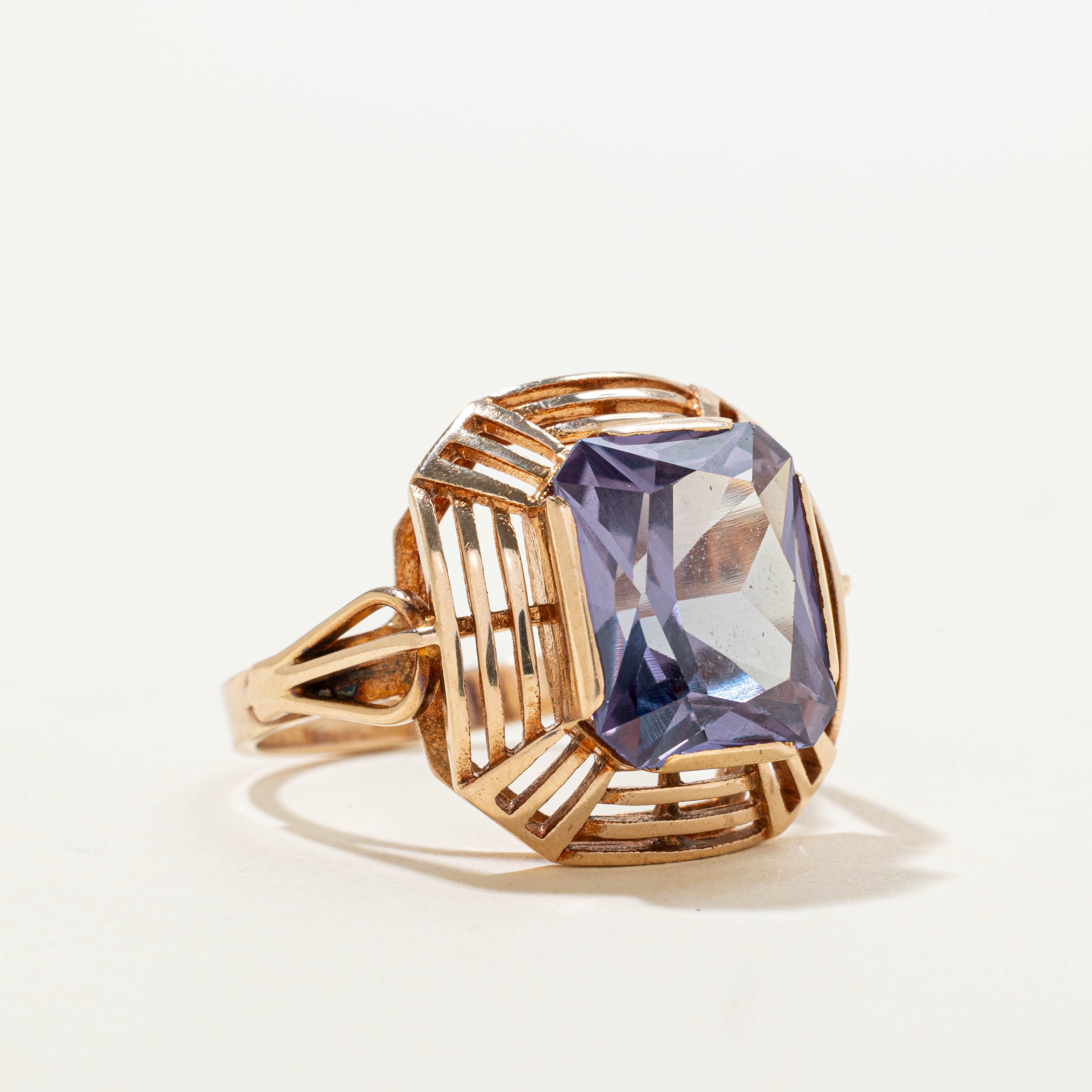 Vintage Polish 14k Synthetic Colour Changing Sapphire Cocktail Ring | 7.0ct | SZ 8