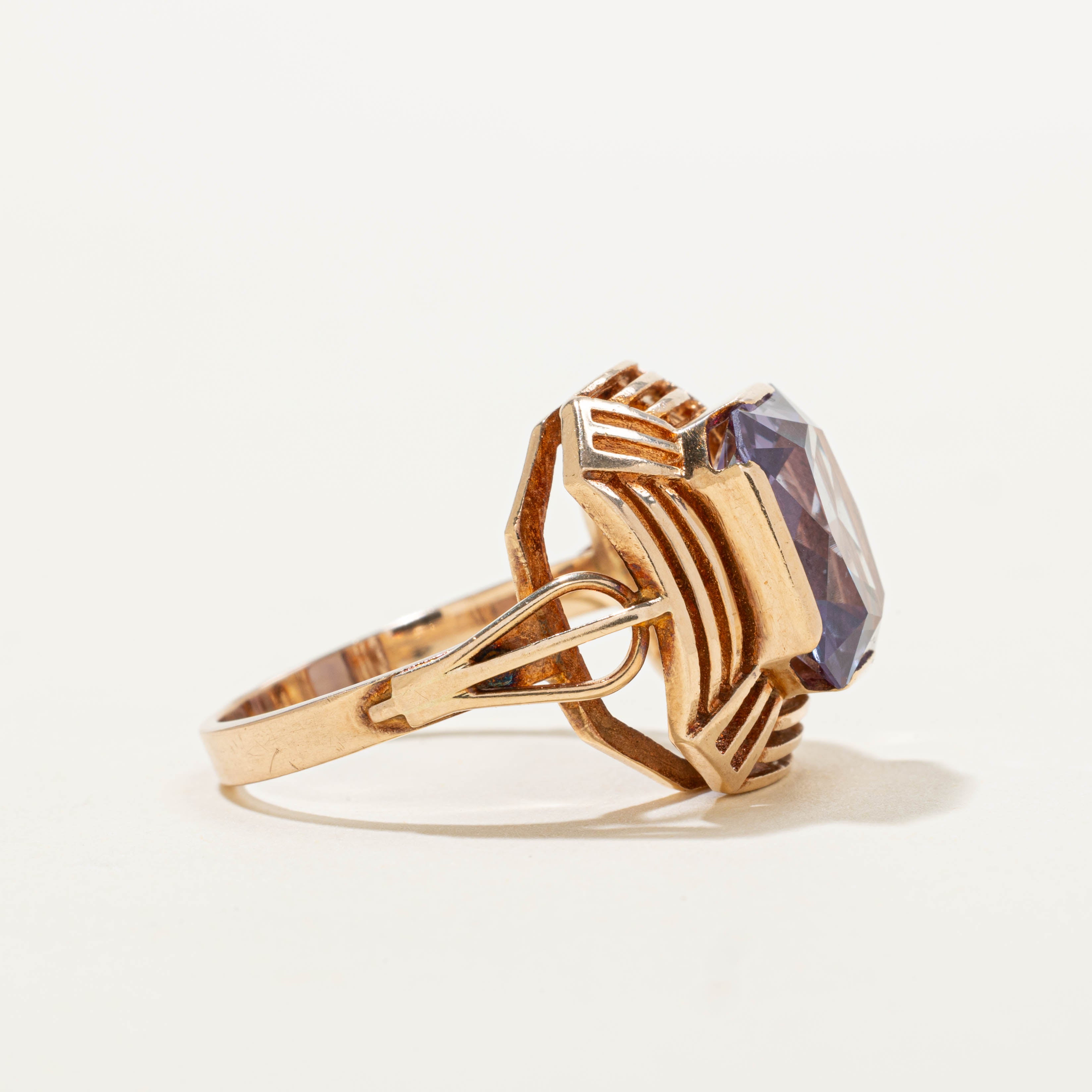 Vintage Polish 14k Synthetic Colour Changing Sapphire Cocktail Ring | 7.0ct | SZ 8