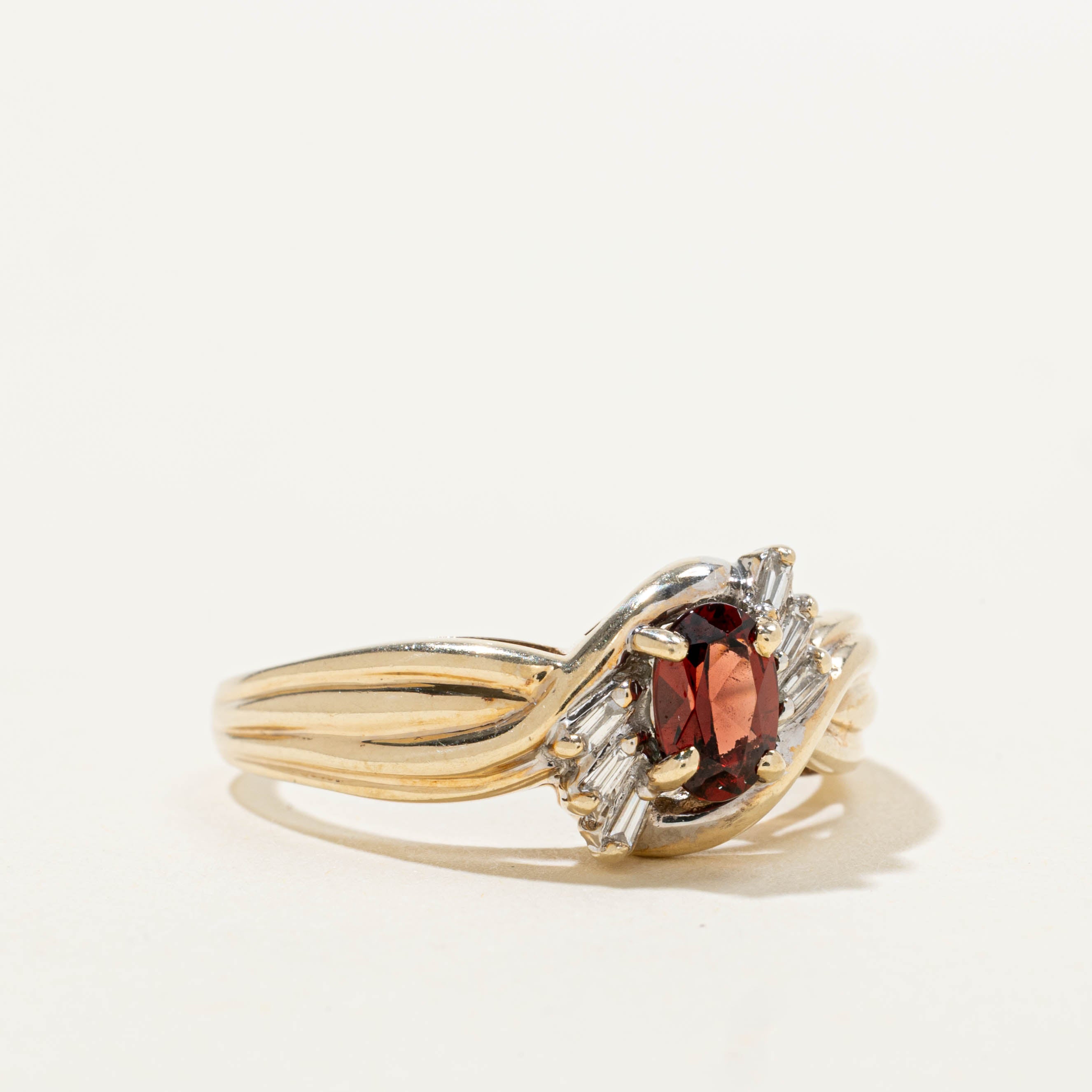 10k Garnet & Diamond Accented Grooved Ring | SZ 8