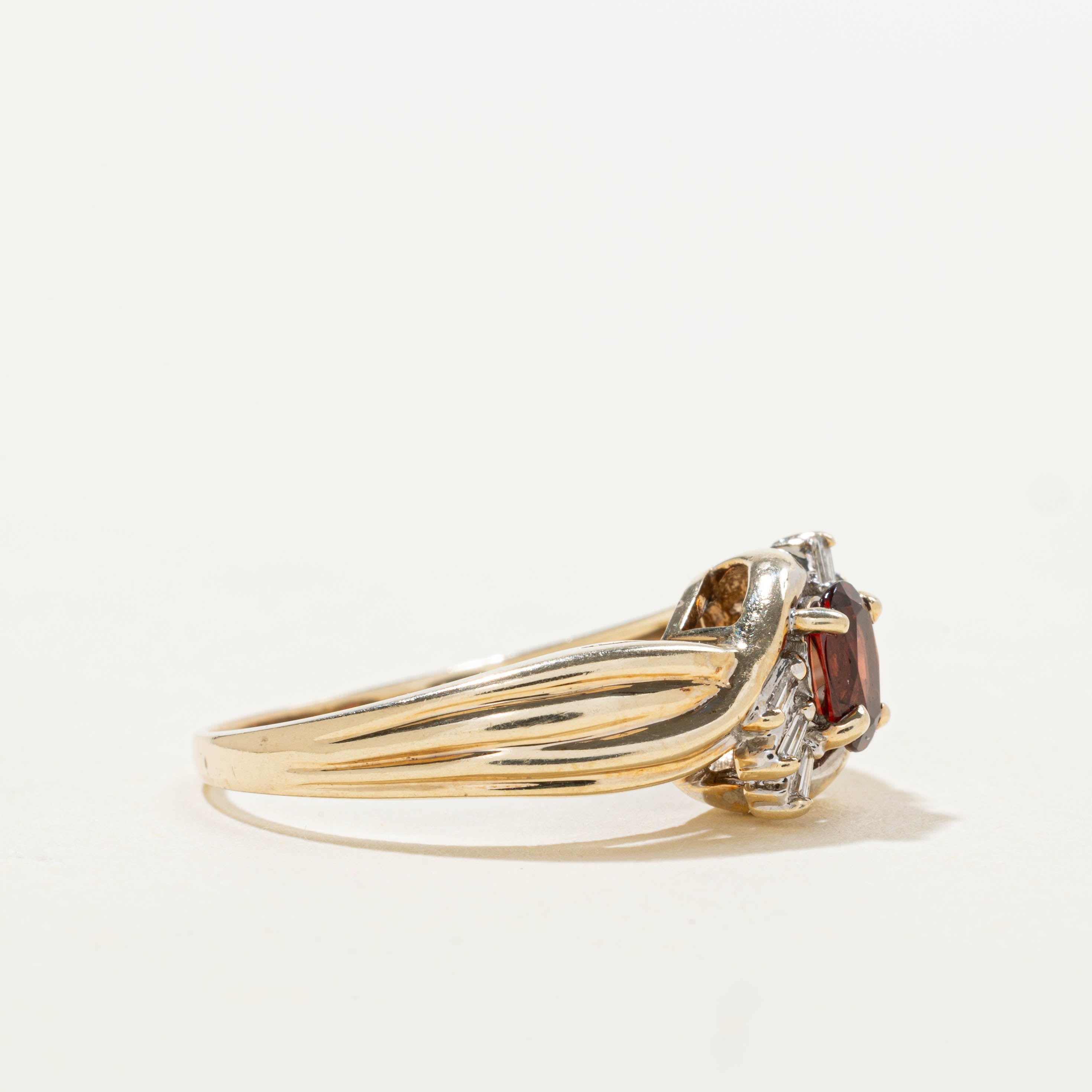 10k Garnet & Diamond Accented Grooved Ring | SZ 8