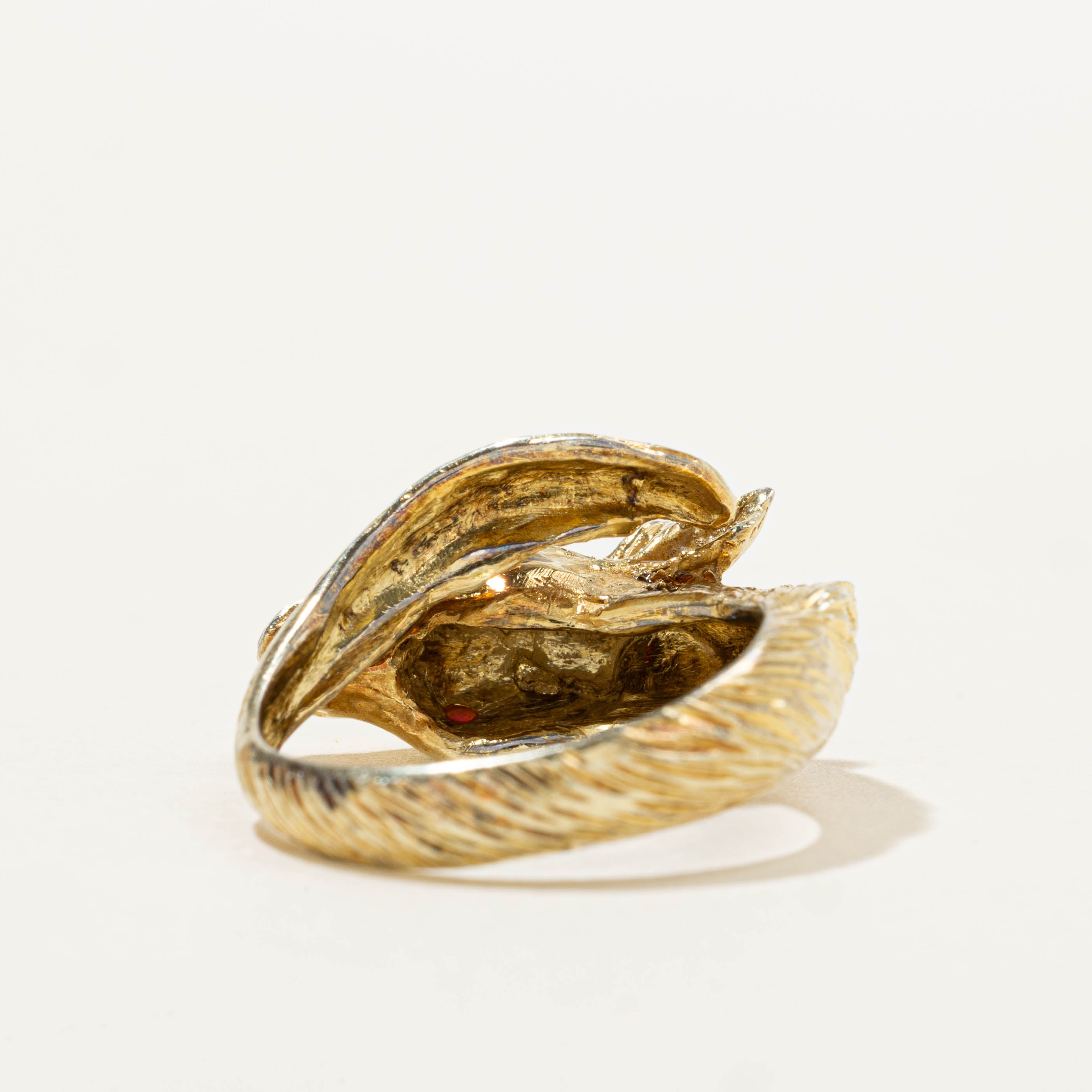 14k Synthetic Ruby Horse Head Bypass Ring | SZ 6