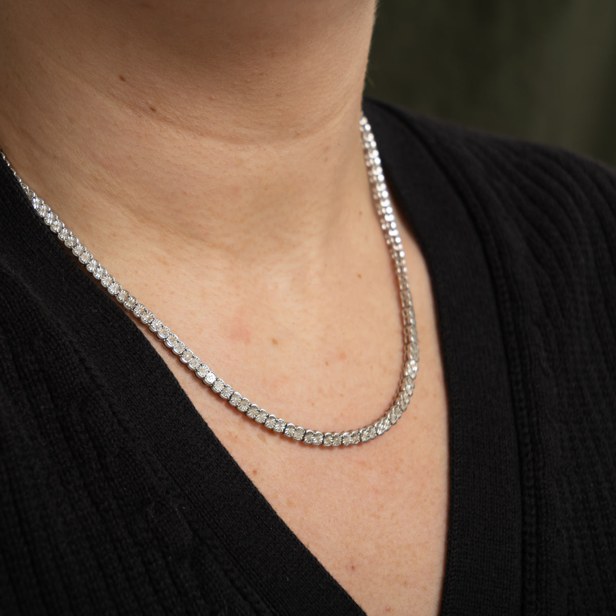 'Effy' Silver Illusion Set Diamond Scalloped Tennis Necklace | 0.31ctw | 18"
