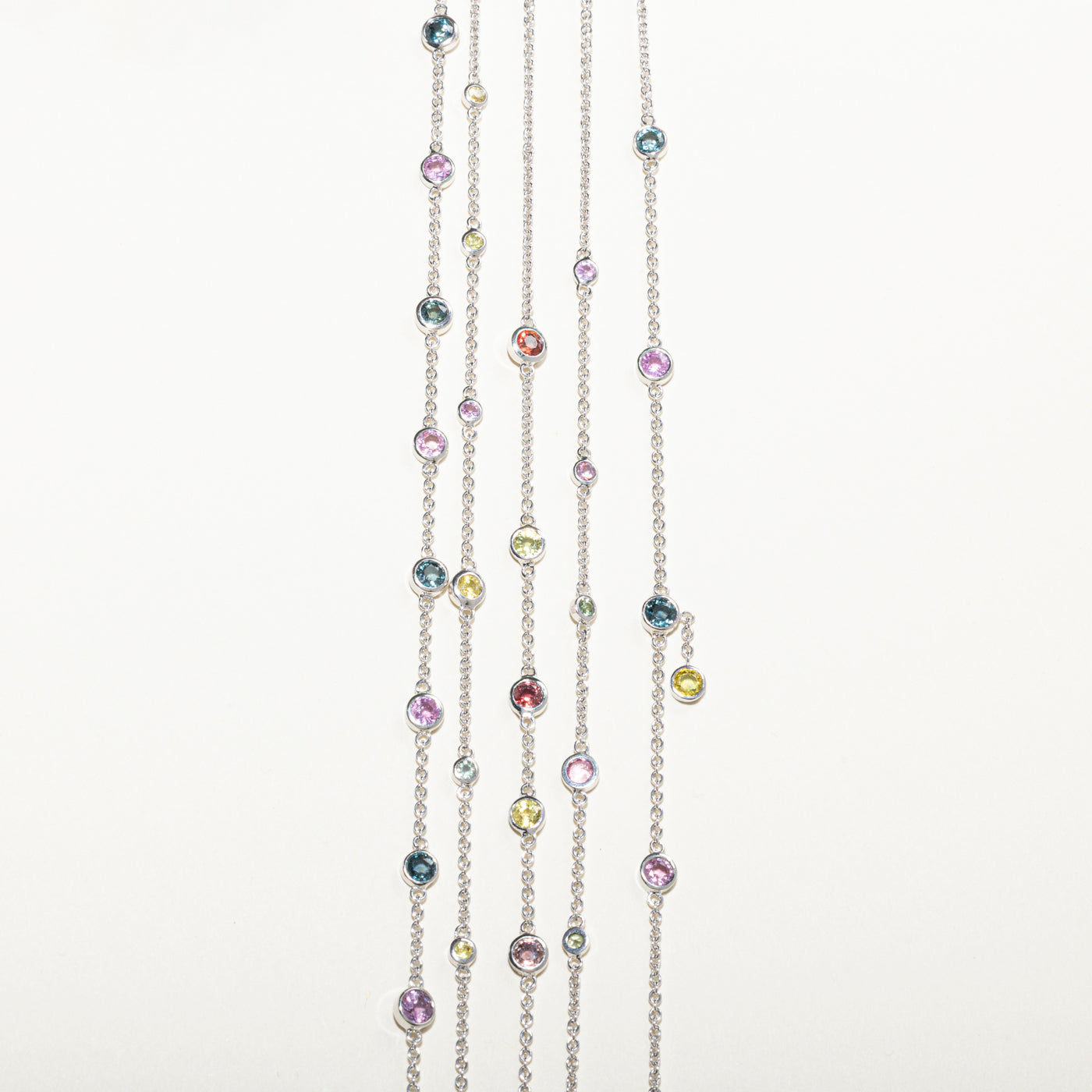 18k Scattered Sapphire & Diamond 5 Strand Necklace | 17.02ctw, 0.59ctw | 14"