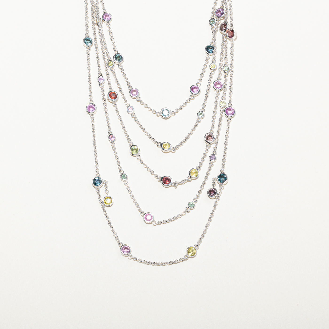 18k Scattered Sapphire & Diamond 5 Strand Necklace | 17.02ctw, 0.59ctw | 14"
