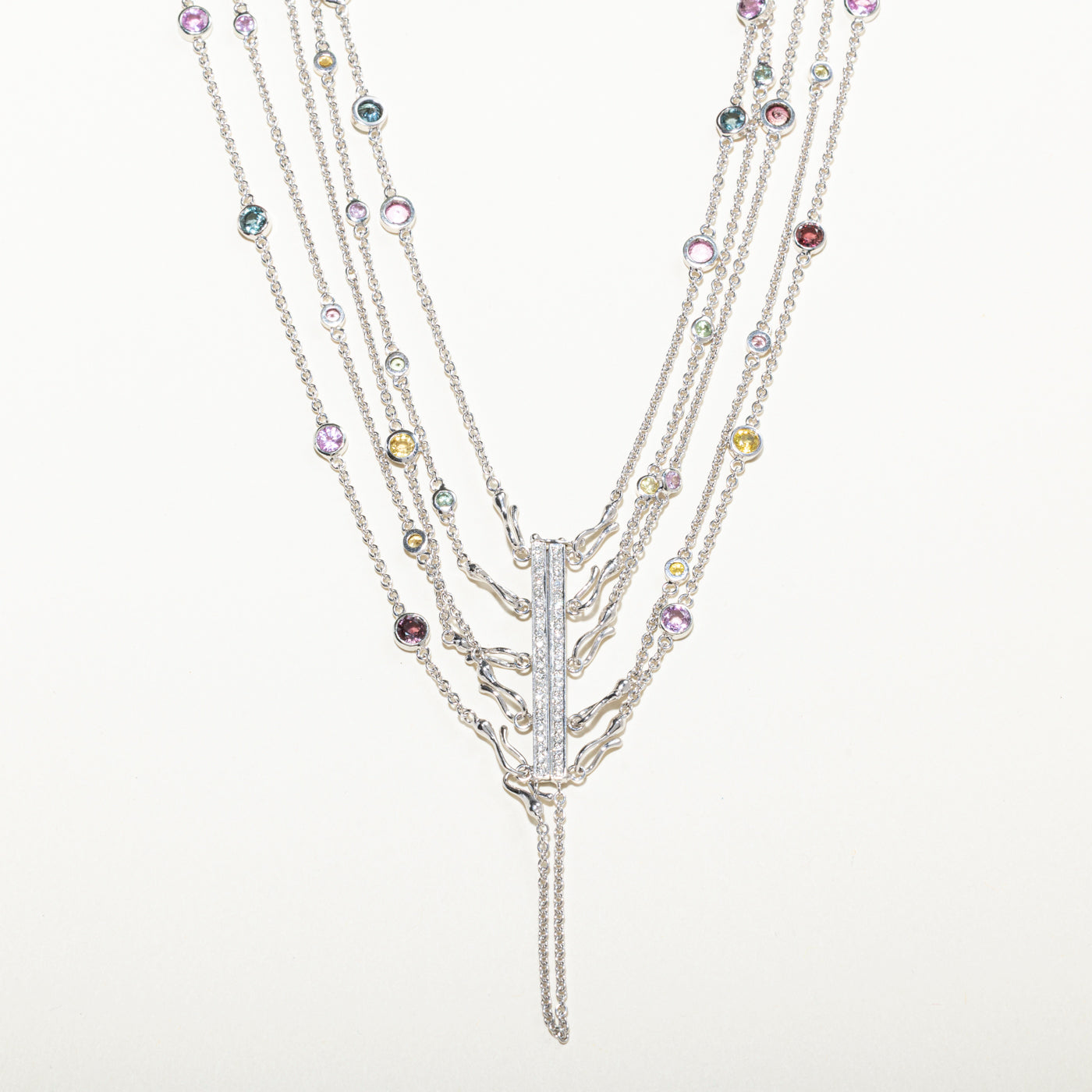 18k Scattered Sapphire & Diamond 5 Strand Necklace | 17.02ctw, 0.59ctw | 14"