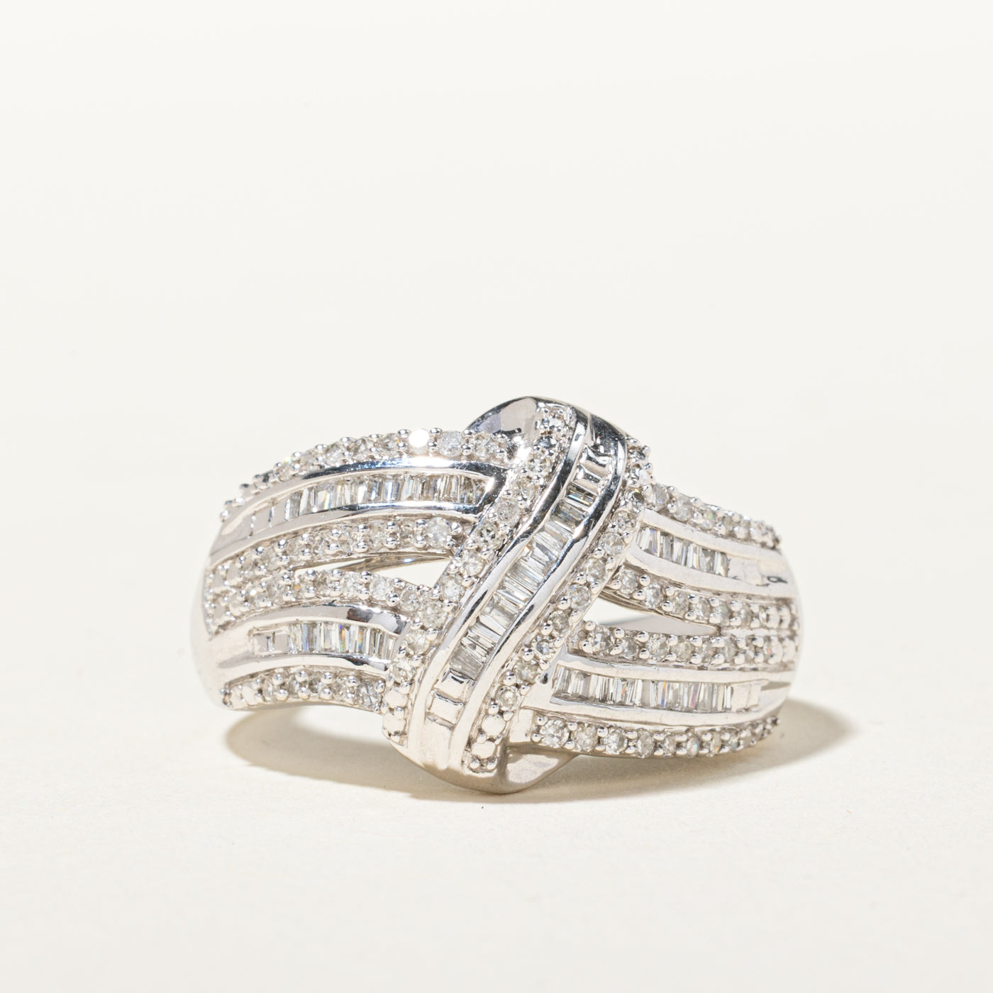 14k Multi Row Diamond Cross Over Ring | 0.58ctw | SZ 8