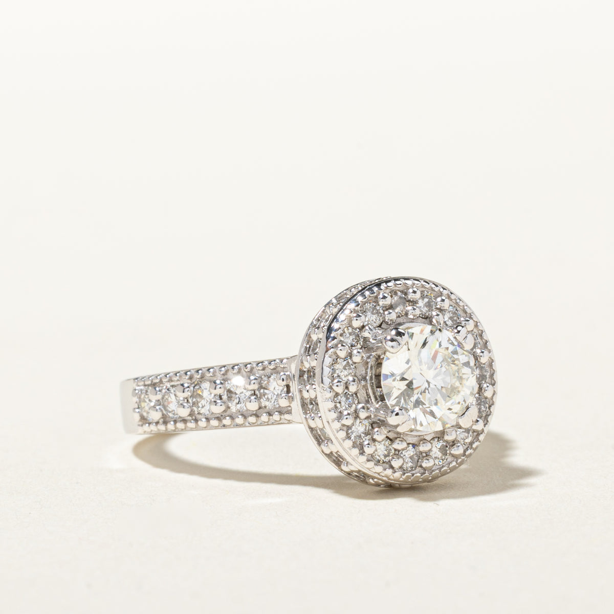 14k Pave Set Diamond Halo Milgrain Ring | 0.69ct SI1 G/H, 0.68ctw | SZ 6.25
