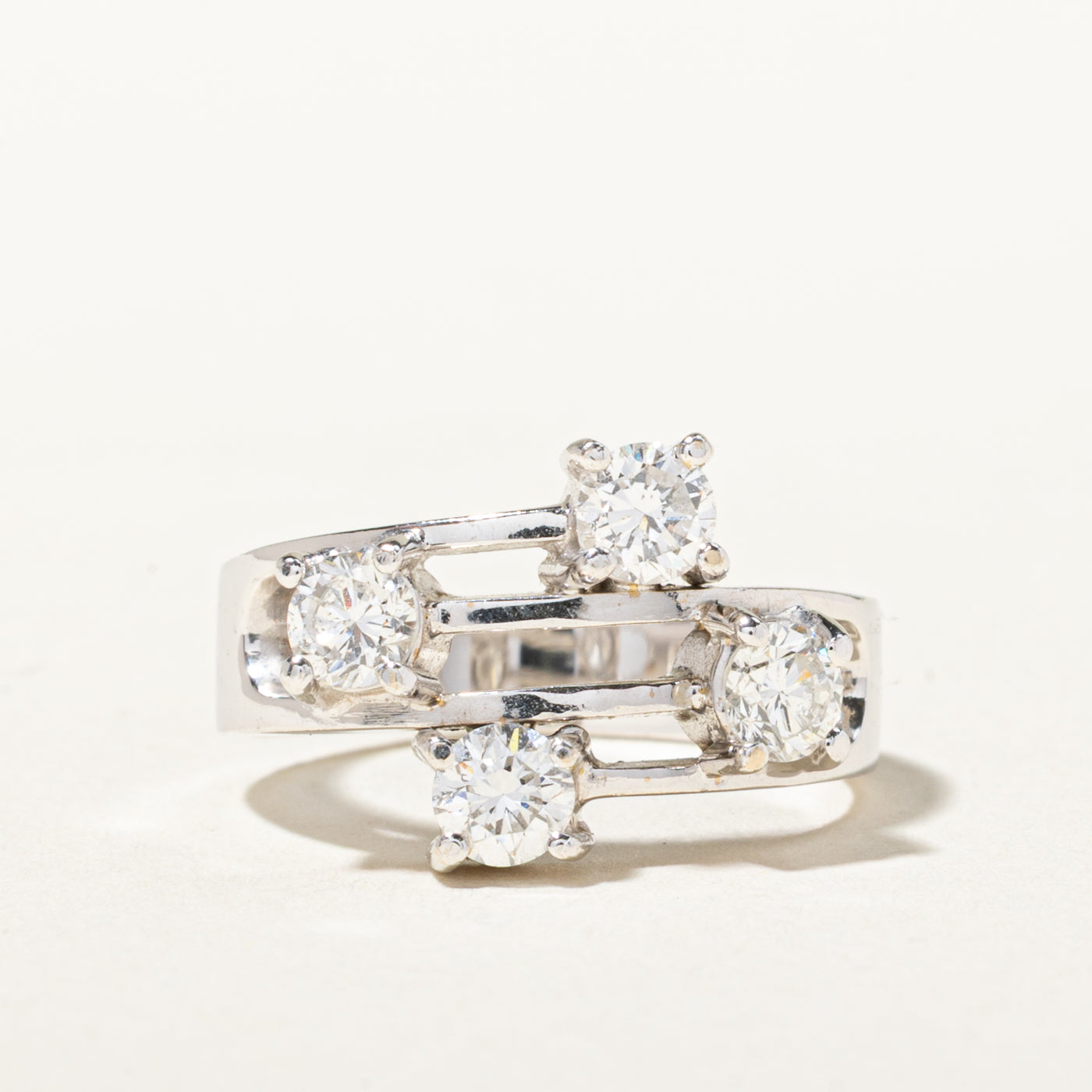 18k Four Stone Diamond Cross Over Ring | 0.79ctw | SZ 5.25