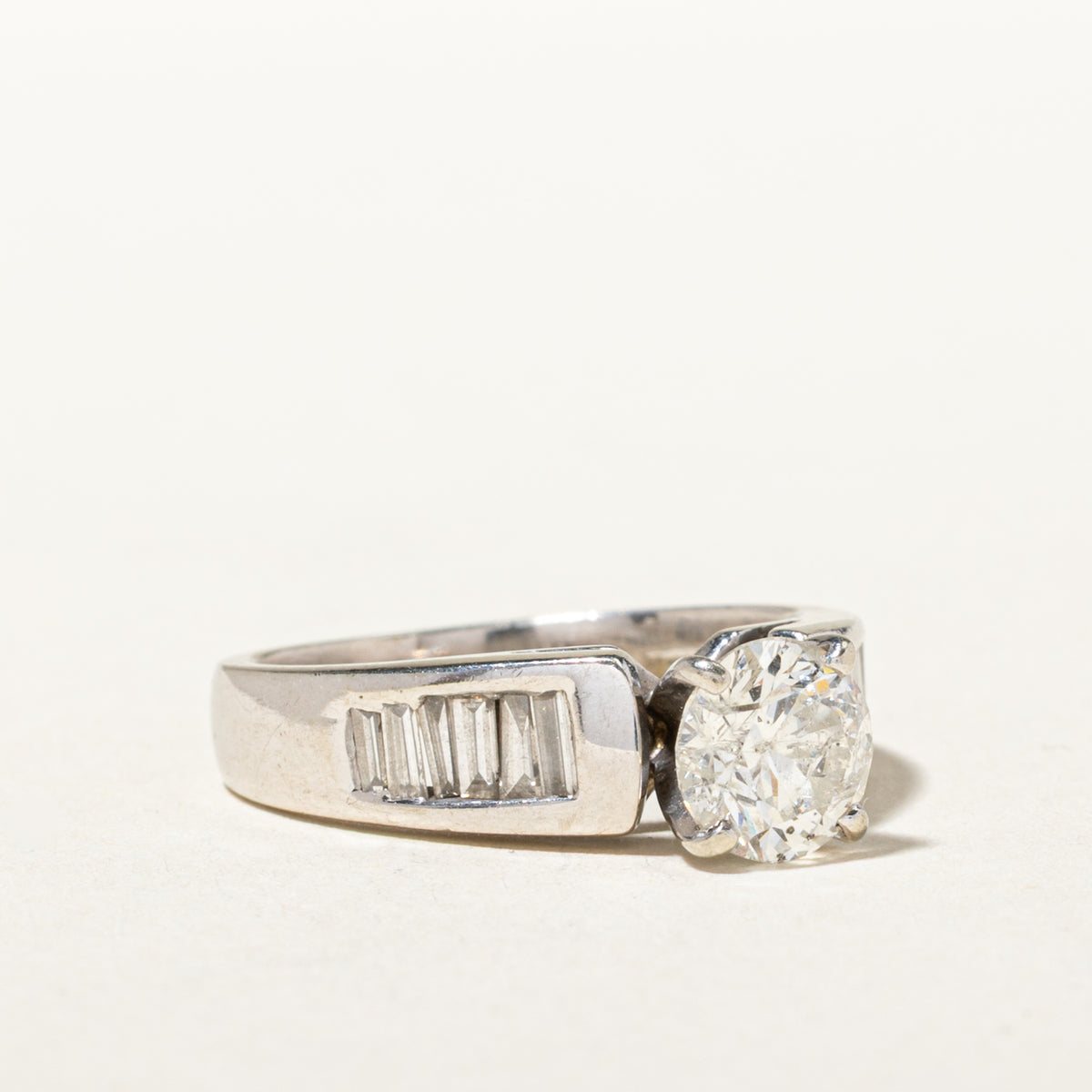 14k Diamond Baguette Cut Accented Engagement Ring | 1.02ct I3 I-J Ex, 0.63ctw | SZ 5.5