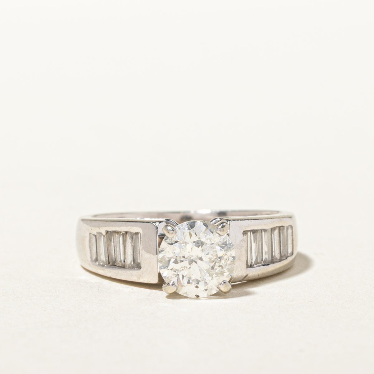 14k Diamond Baguette Cut Accented Engagement Ring | 1.02ct I3 I-J Ex, 0.63ctw | SZ 5.5