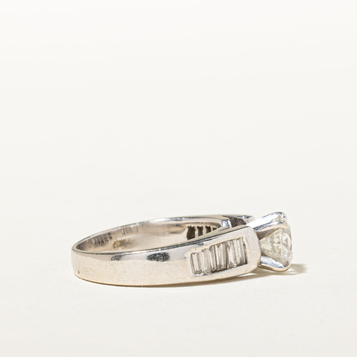 14k Diamond Baguette Cut Accented Engagement Ring | 1.02ct I3 I-J Ex, 0.63ctw | SZ 5.5