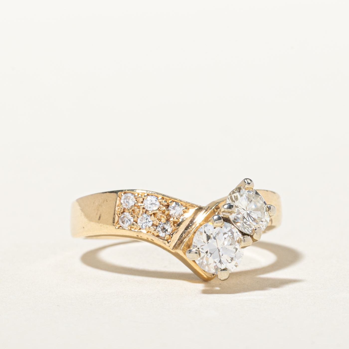 14k Two Stone Old European Cut Diamond Chevron Ring | 0.81ctw | SZ 6