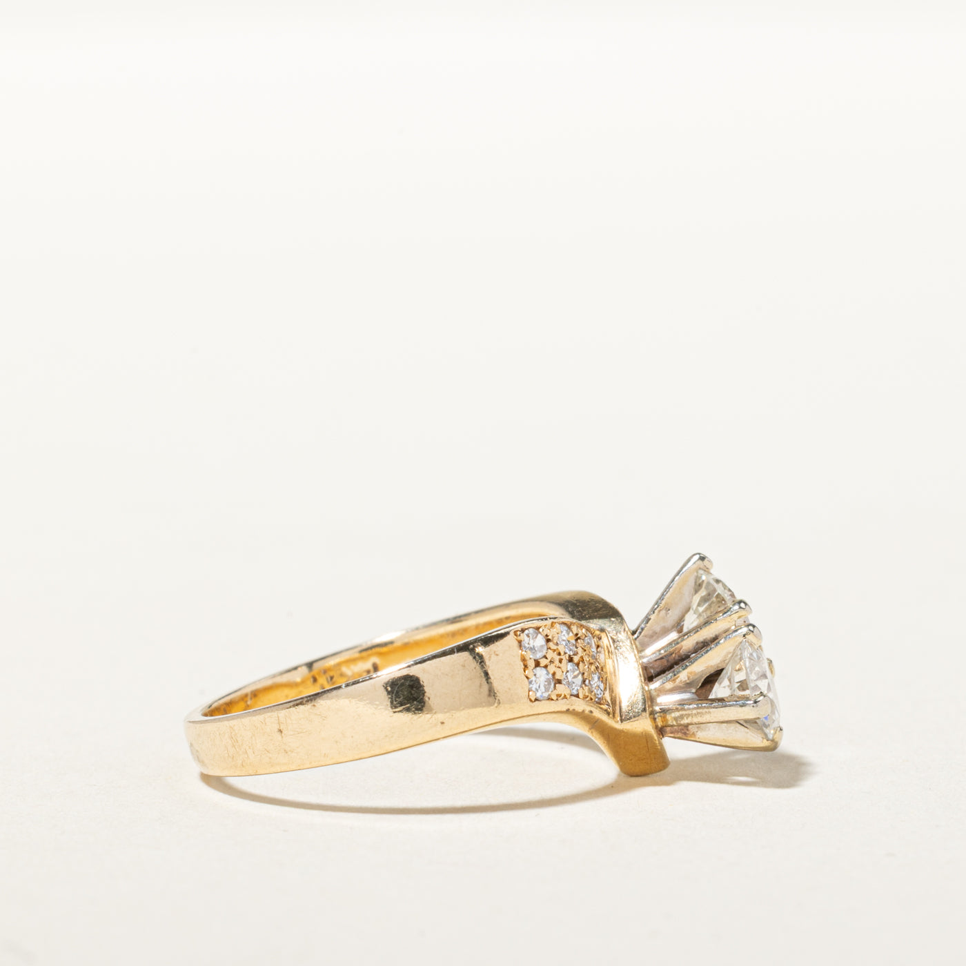 14k Two Stone Old European Cut Diamond Chevron Ring | 0.81ctw | SZ 6