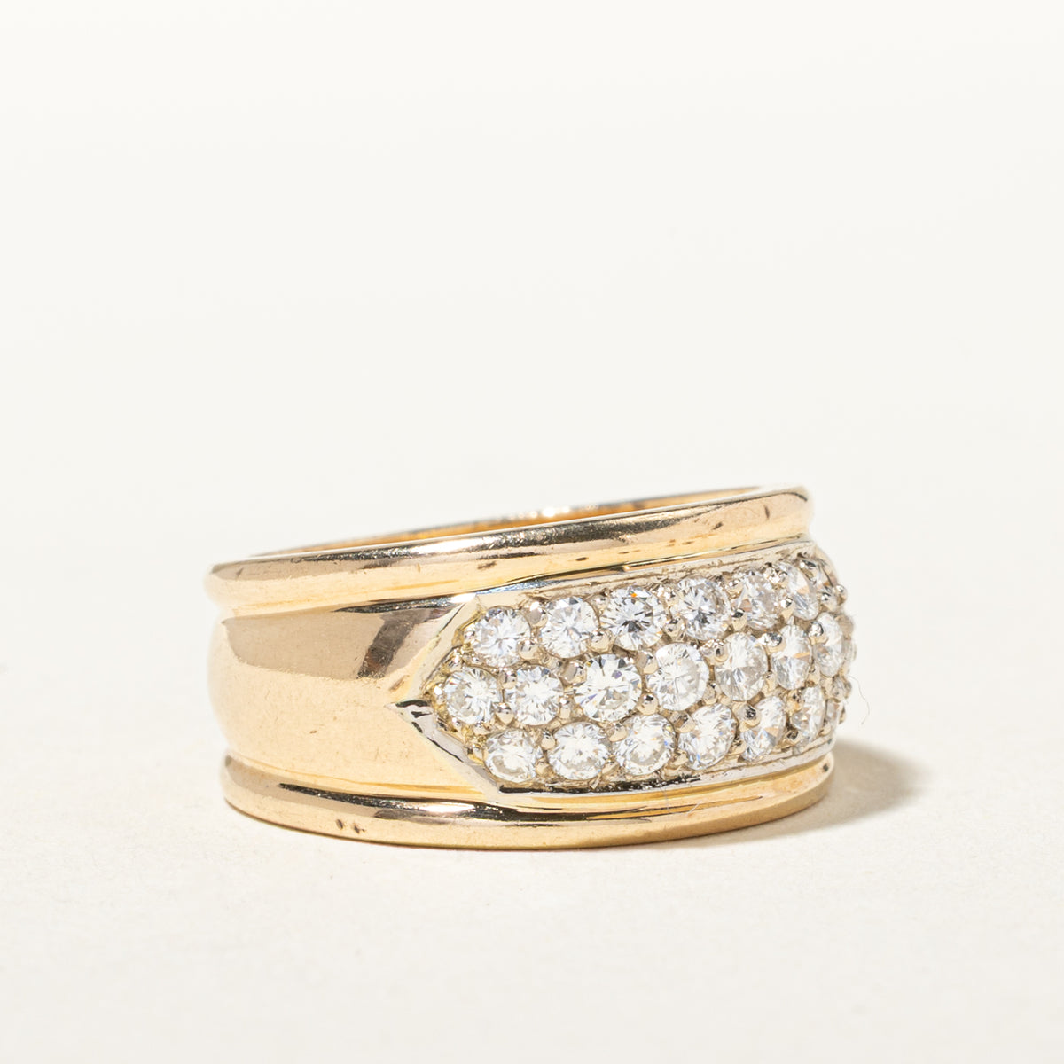 14k Multi Row Diamond Grooved Edge Dome Ring | 0.84ctw | SZ 6