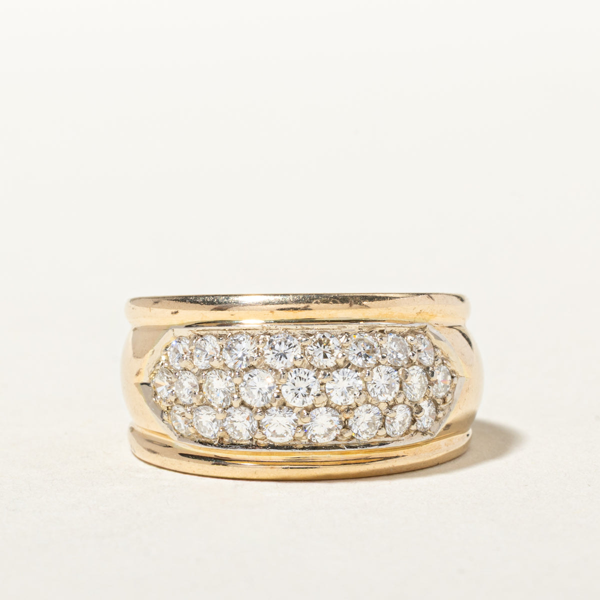 14k Multi Row Diamond Grooved Edge Dome Ring | 0.84ctw | SZ 6