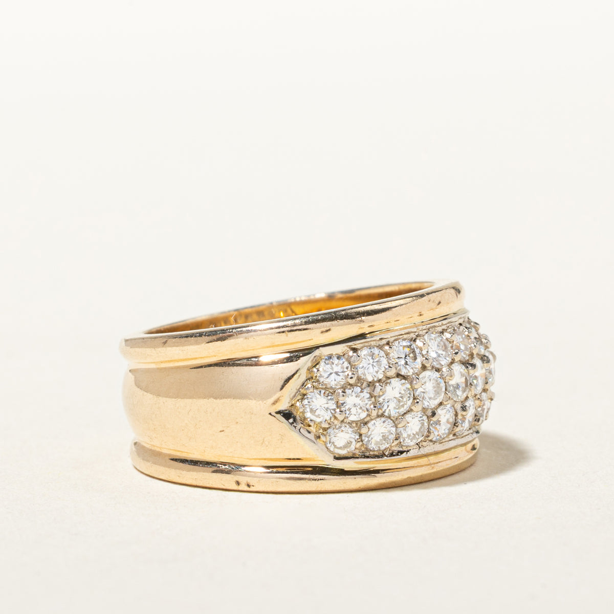 14k Multi Row Diamond Grooved Edge Dome Ring | 0.84ctw | SZ 6