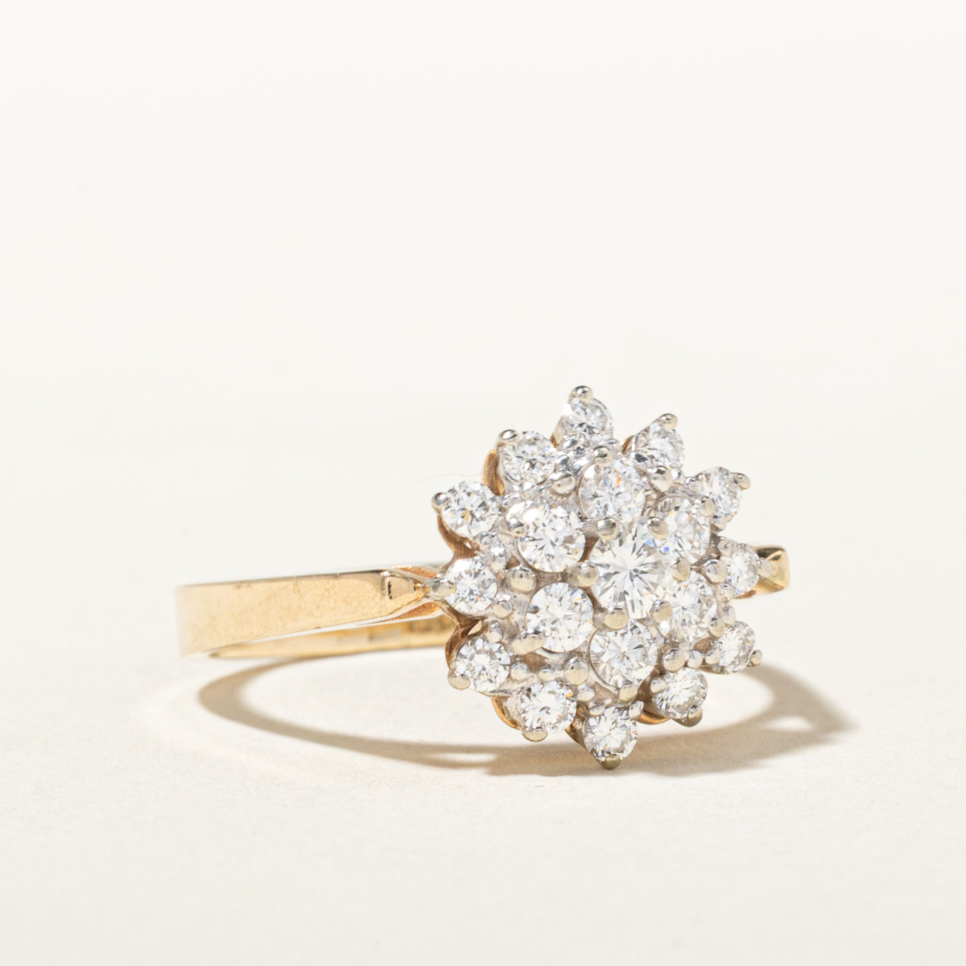 14k Yellow Gold Diamond Petal Cluster Ring | 0.74ctw | SZ 8