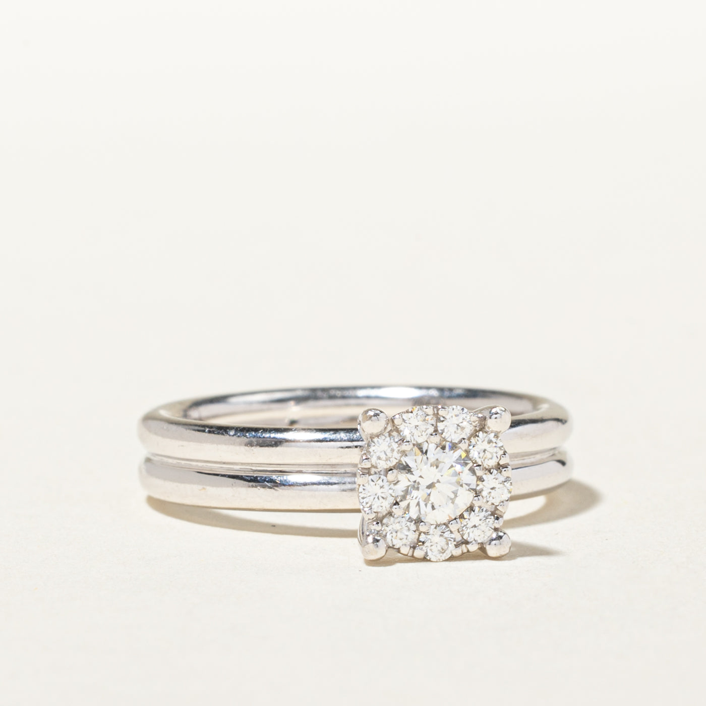18k White Gold Diamond Halo Double Band Ring | 0.47ctw | SZ 7