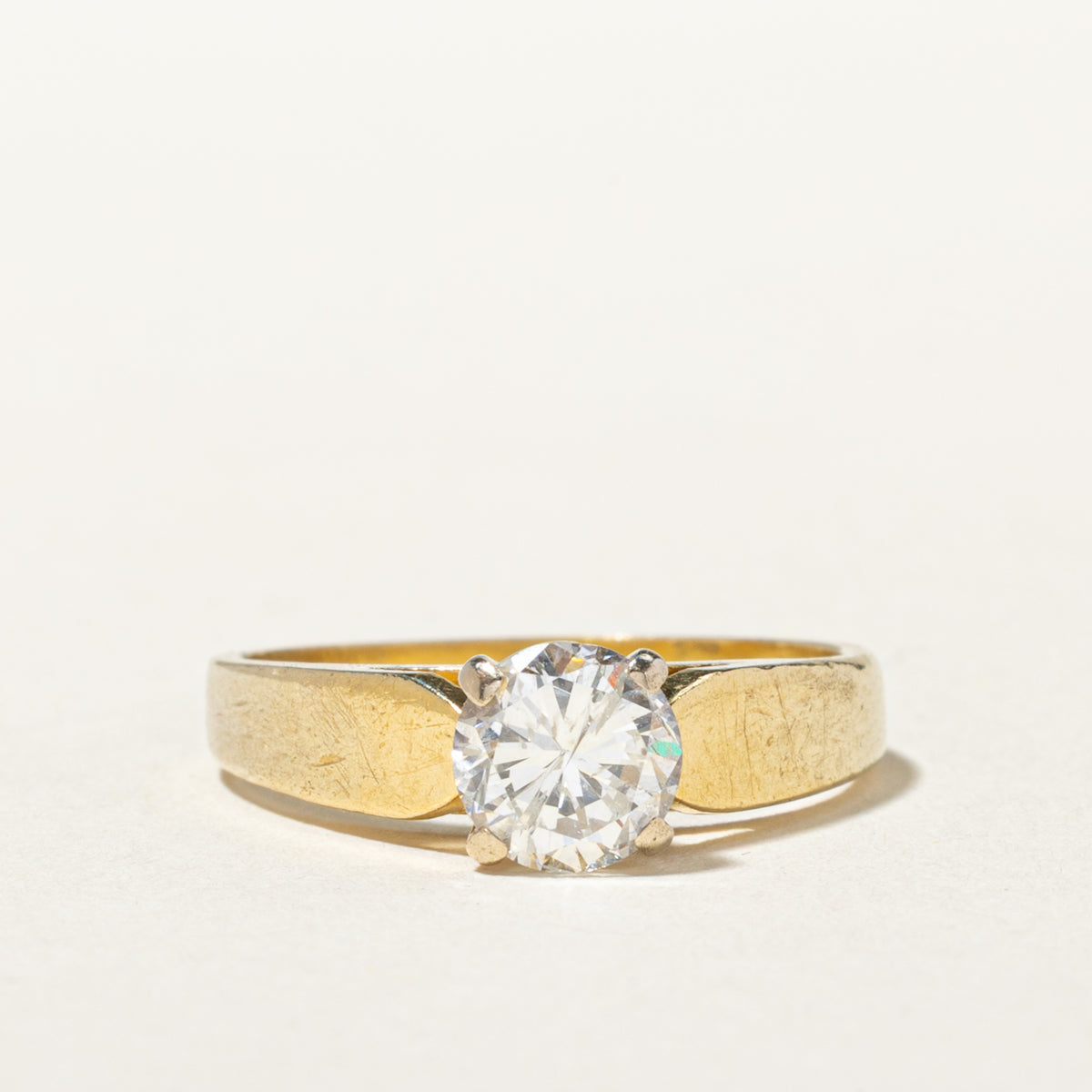 18k Solitaire Diamond Reverse Tapered Engagement Ring | 1.03ct I2 H-I | SZ 6