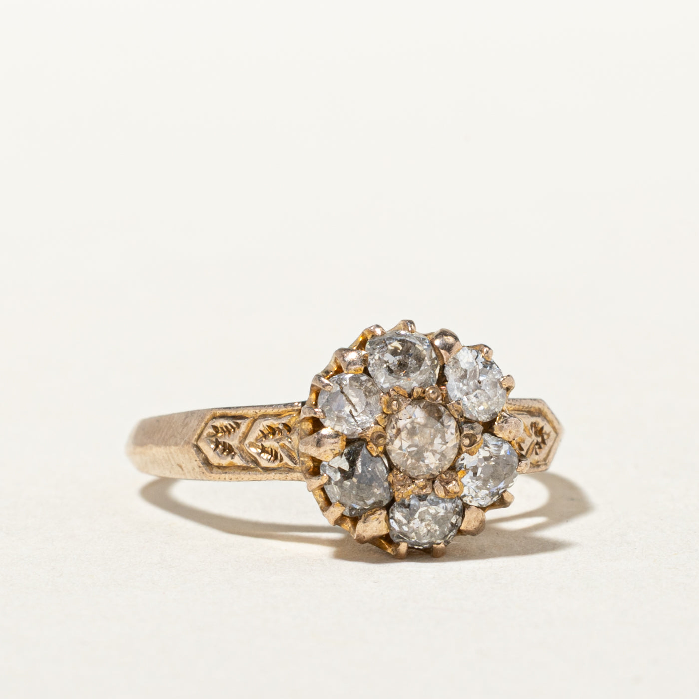 Antique Old European Cut Diamond Cluster Engraved Ring | 0.84ctw | SZ 6.5