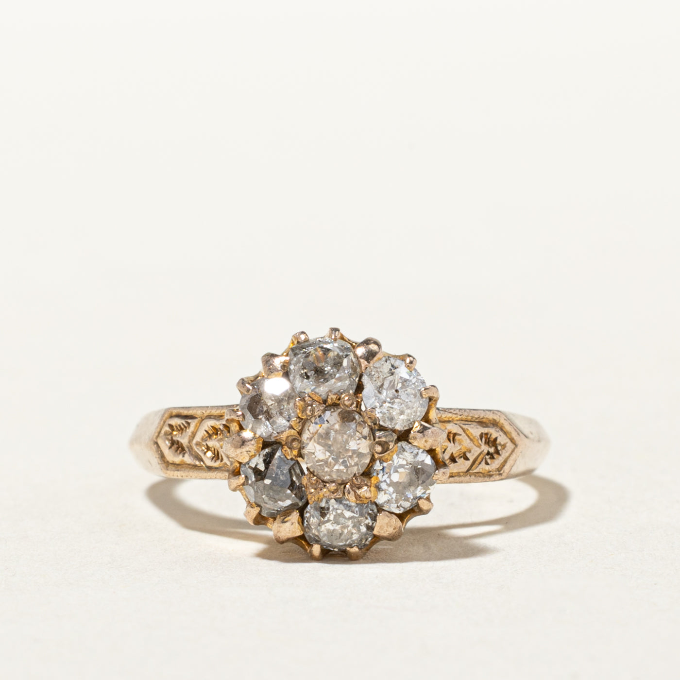 Antique Old European Cut Diamond Cluster Engraved Ring | 0.84ctw | SZ 6.5
