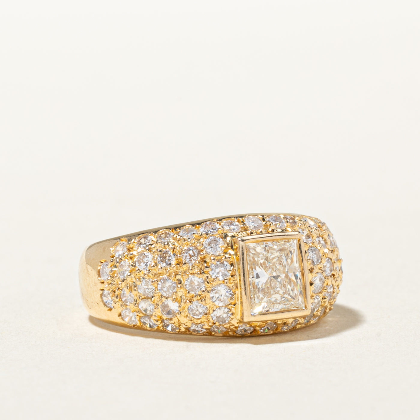 14k Bezel Set Princess Cut Diamond Accented Dome Ring | 0.60ct VS1 F/G, 0.91ctw | SZ 5