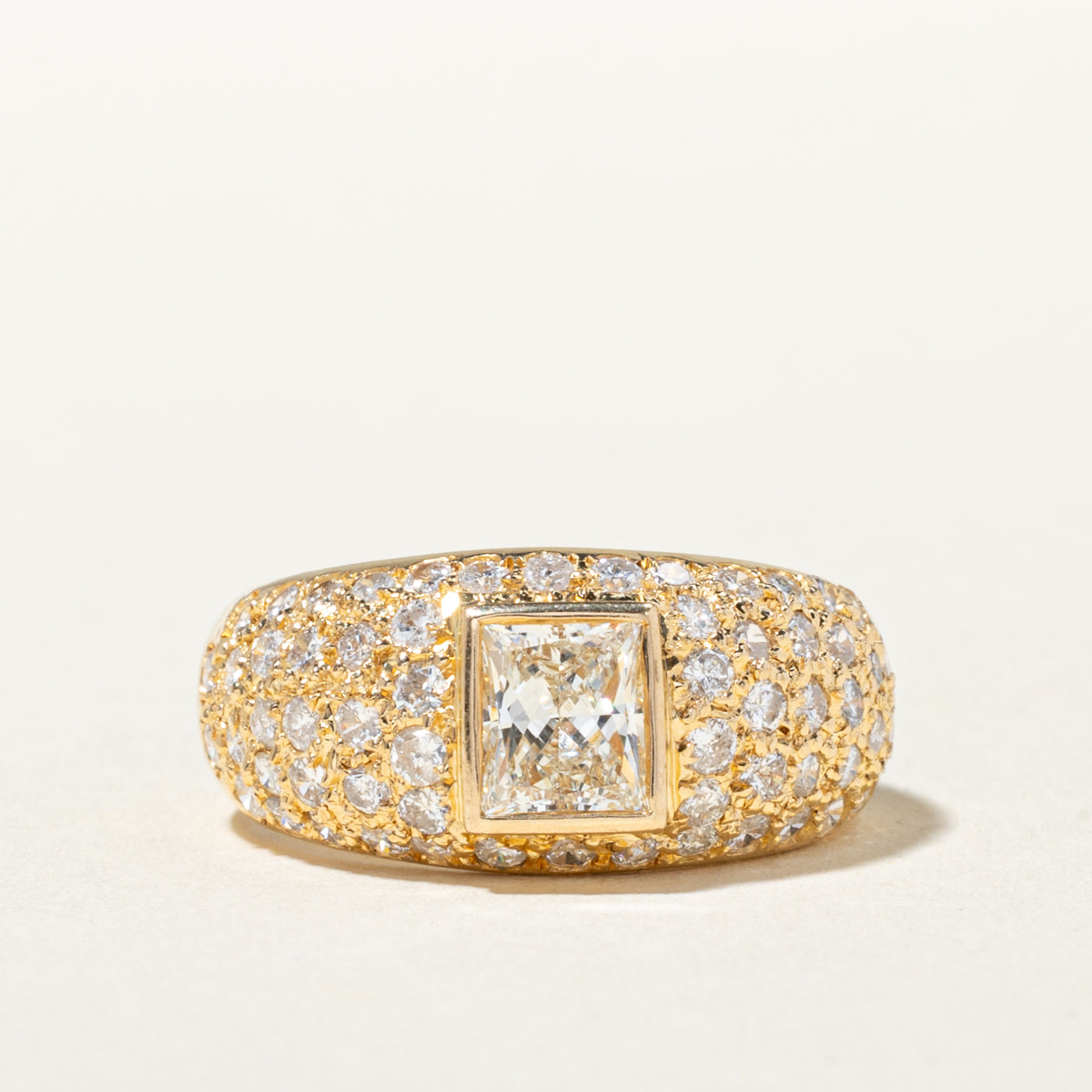 14k Bezel Set Princess Cut Diamond Accented Dome Ring | 0.60ct VS1 F/G, 0.91ctw | SZ 5