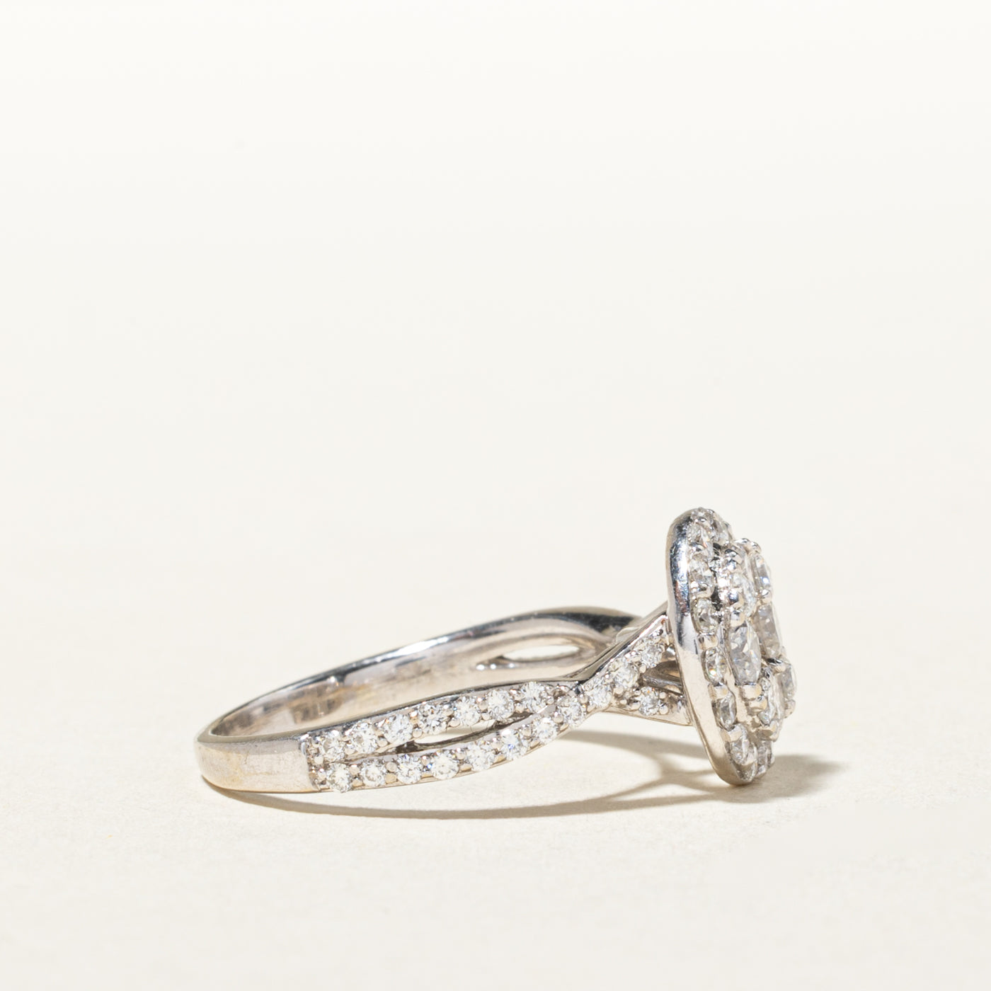 14k Pave Set Diamond Cluster Halo Twisted Ring | 1.20ctw | SZ 4.75