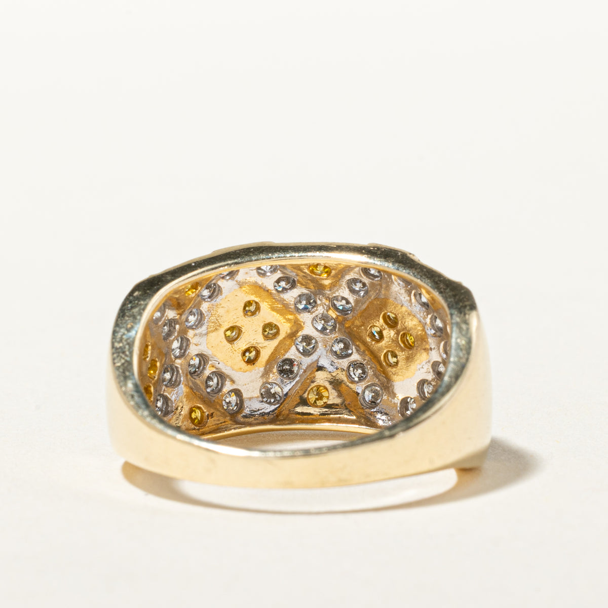 14k Pave Set White & Yellow Diamond Geometric Cocktail Ring | 1.21ctw | SZ 7