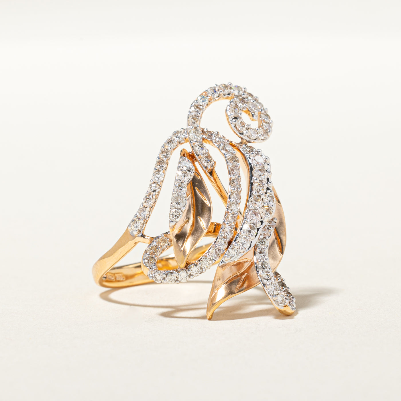 18k Diamond Scrollwork Leafy Cocktail Ring | 1.17ctw | SZ 6.5