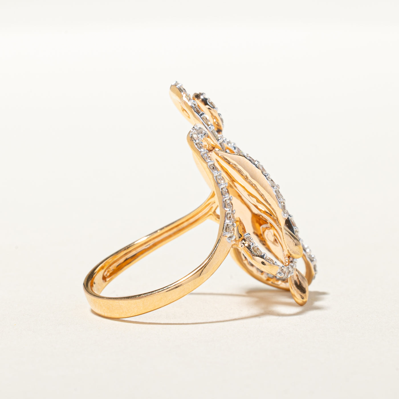 18k Diamond Scrollwork Leafy Cocktail Ring | 1.17ctw | SZ 6.5