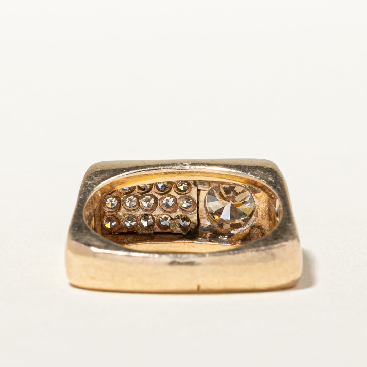 14k Brown & White Diamond Accented Geometric Cocktail Ring | 0.67ct SI1 Brown, 0.24ctw | SZ 6.75