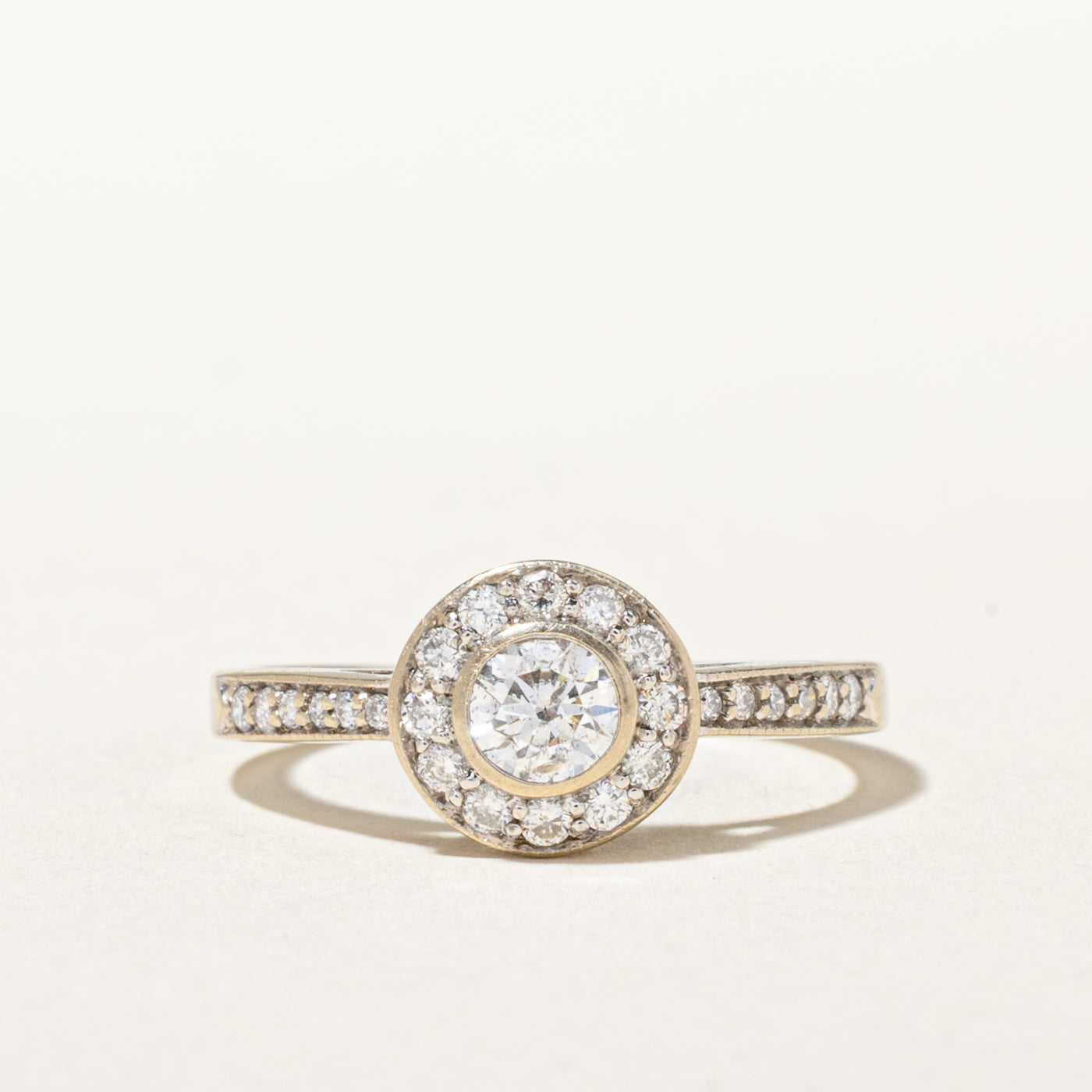 14k Bezel Set Diamond Halo Ring | 0.32ct I1 F/G, 0.26ctw | SZ 5.75