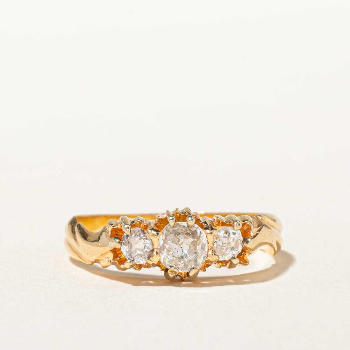 Victorian Three Stone Old European Cut Diamond Textured Ring | 0.50ctw | SZ 7.25