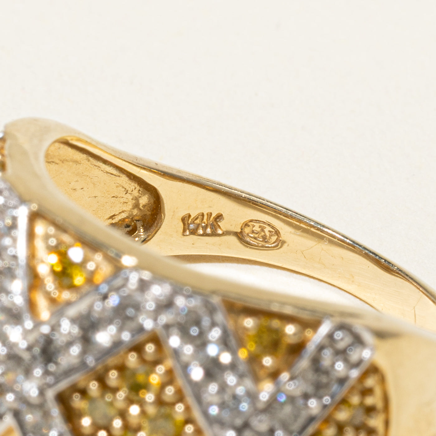 14k Pave Set White & Yellow Diamond Geometric Cocktail Ring | 1.21ctw | SZ 7