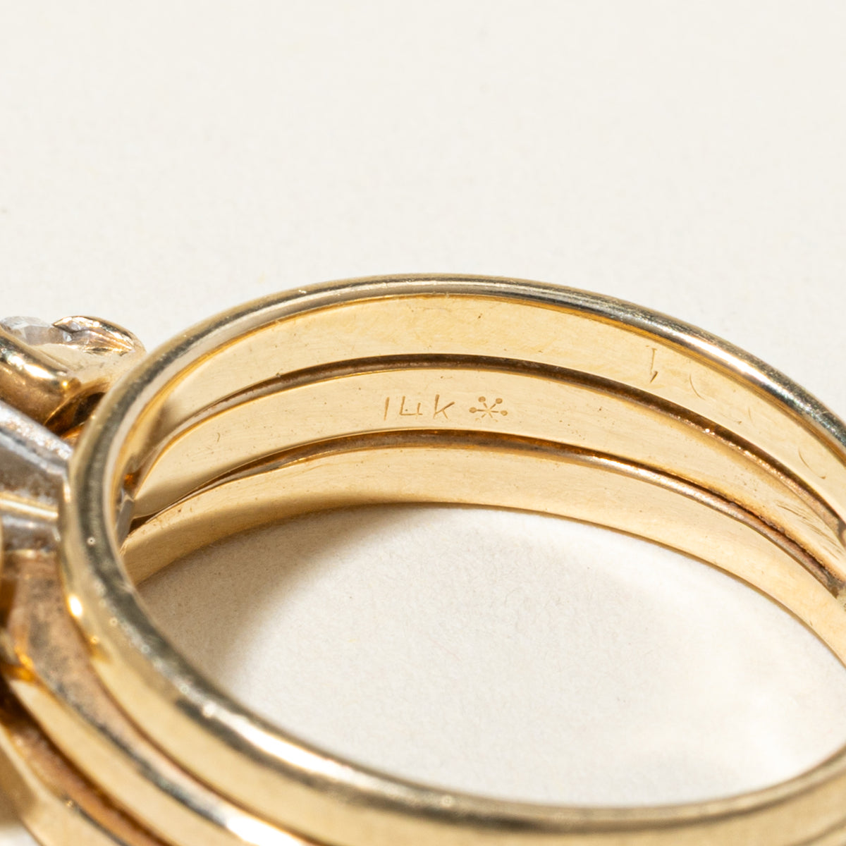 14k Diamond Trillion Cut Accented Soldered Wedding Ring Set | 0.38ct SI1 G/H, 0.27ctw | SZ 7.75