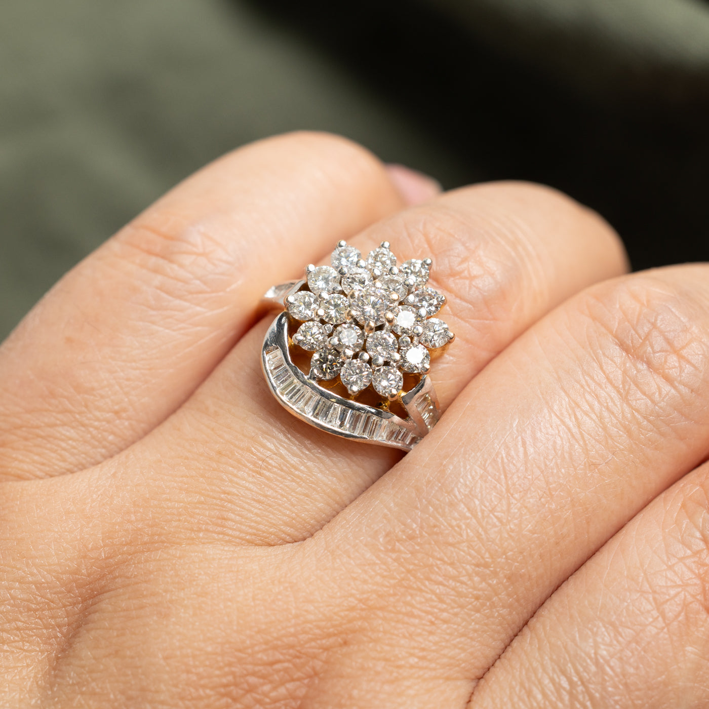 18k Diamond Floral Cluster Cocktail Ring | 1.99ctw | SZ 7.75