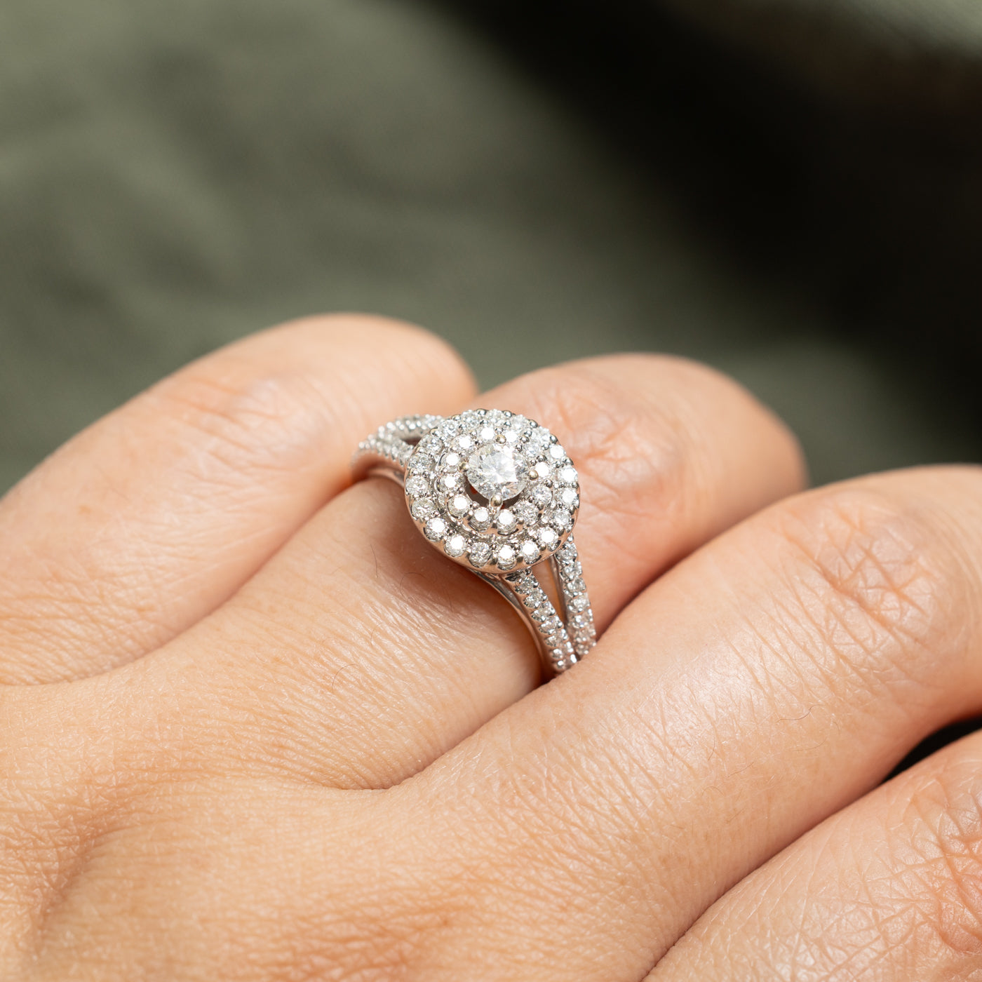 14k Diamond Double Halo Open Shank Ring | 0.90ctw | SZ 6.5