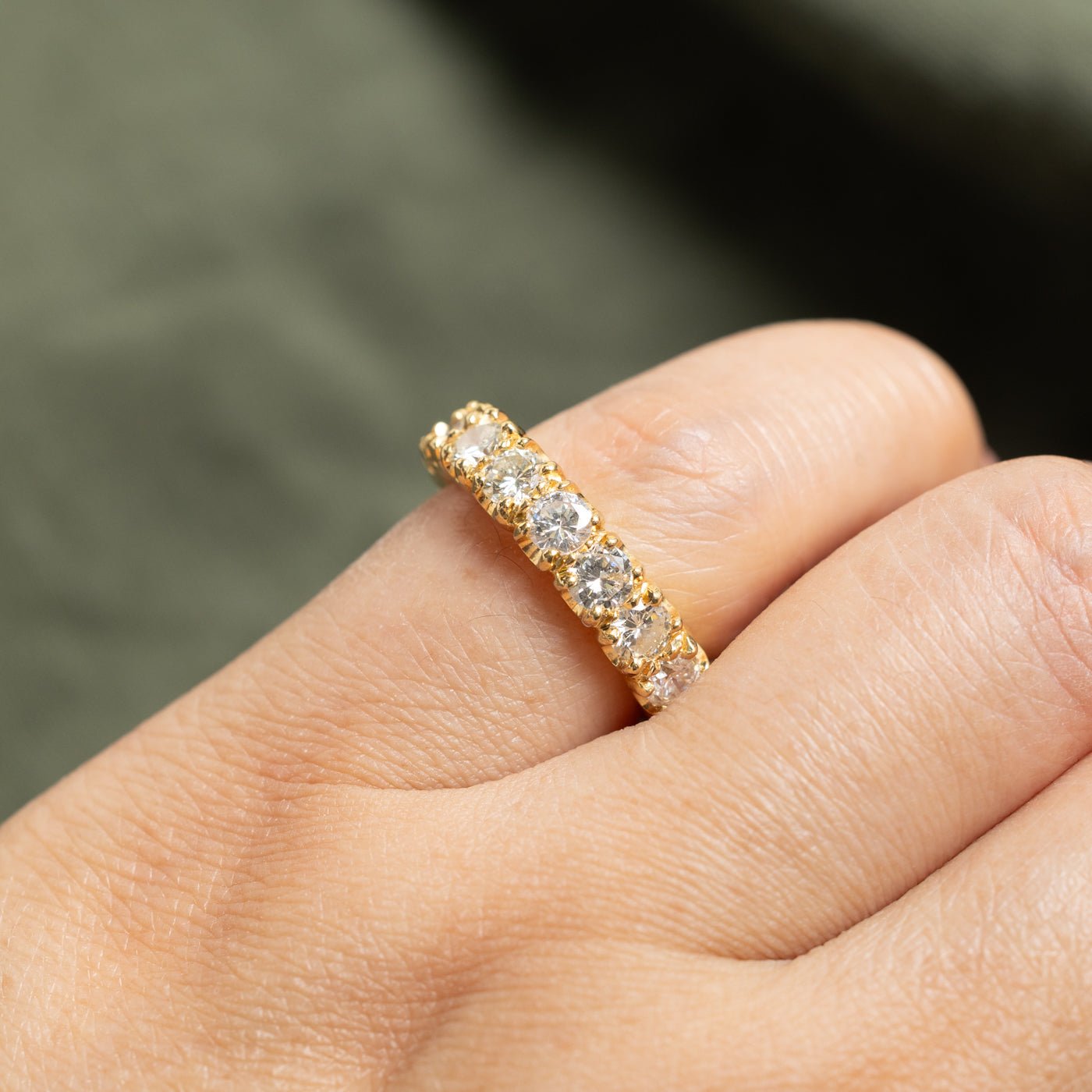 18k Eternity Diamond Textured Band | 3.08ctw | 4.50mm | SZ 3