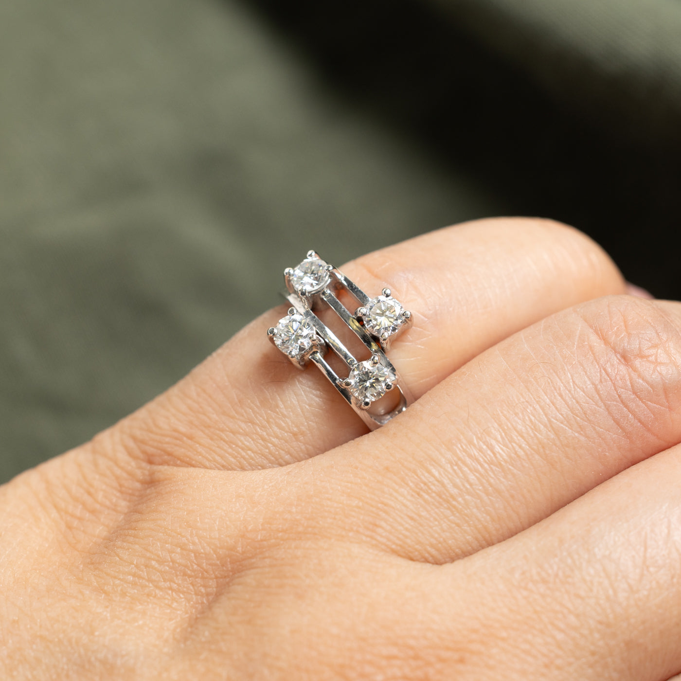 18k Four Stone Diamond Cross Over Ring | 0.79ctw | SZ 5.25