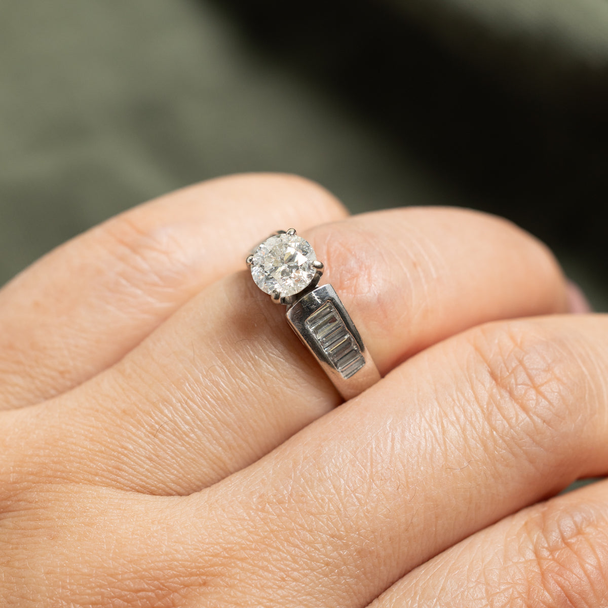 14k Diamond Baguette Cut Accented Engagement Ring | 1.02ct I3 I-J Ex, 0.63ctw | SZ 5.5