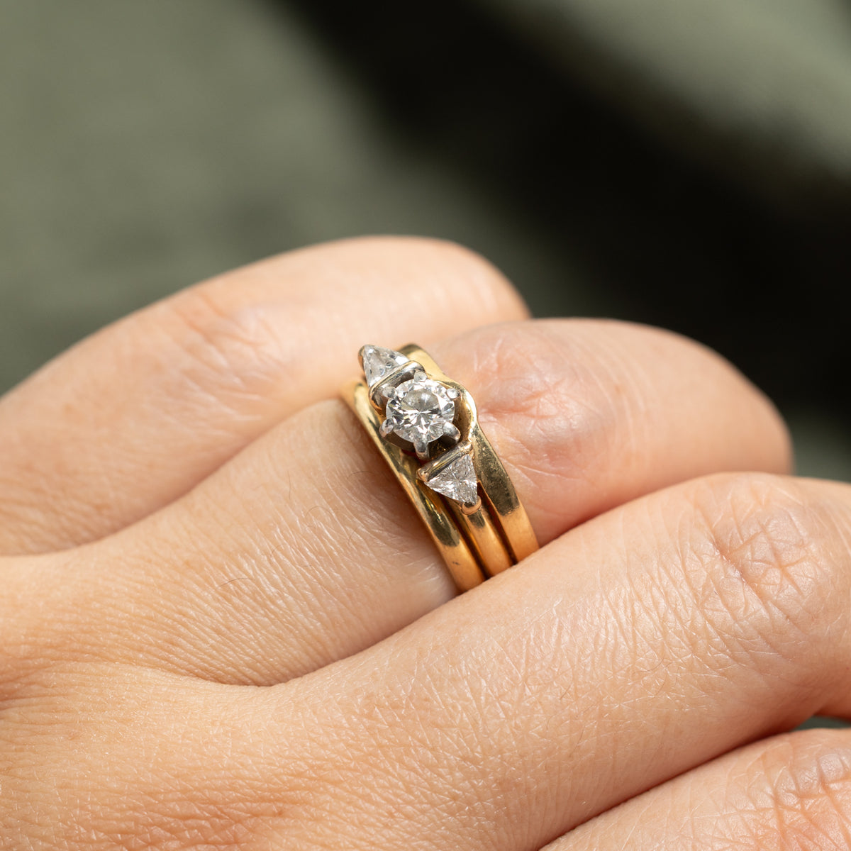 14k Diamond Trillion Cut Accented Soldered Wedding Ring Set | 0.38ct SI1 G/H, 0.27ctw | SZ 7.75