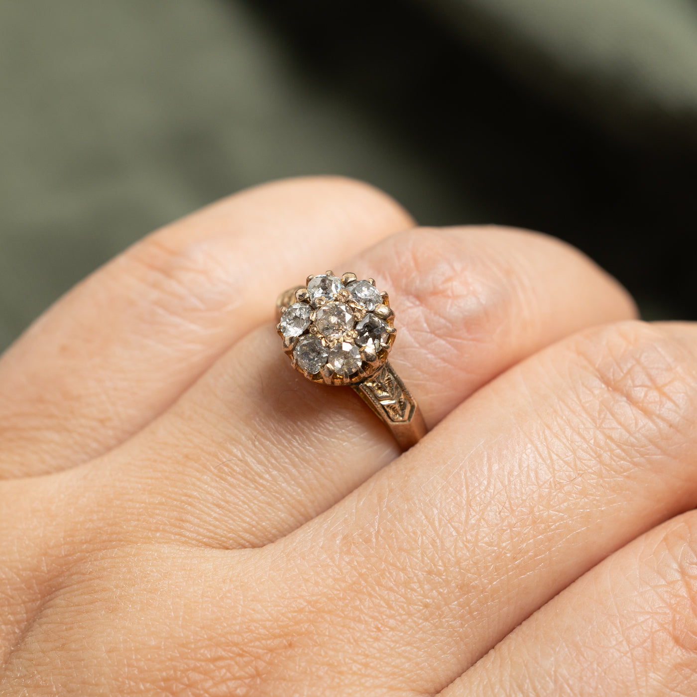 Antique Old European Cut Diamond Cluster Engraved Ring | 0.84ctw | SZ 6.5