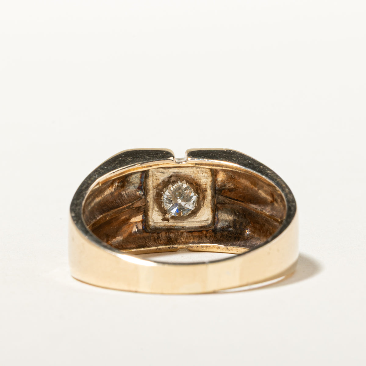 10k Solitaire Diamond Textured Geometric Signet Ring | 1.01ct I2 I-J | SZ 12.25