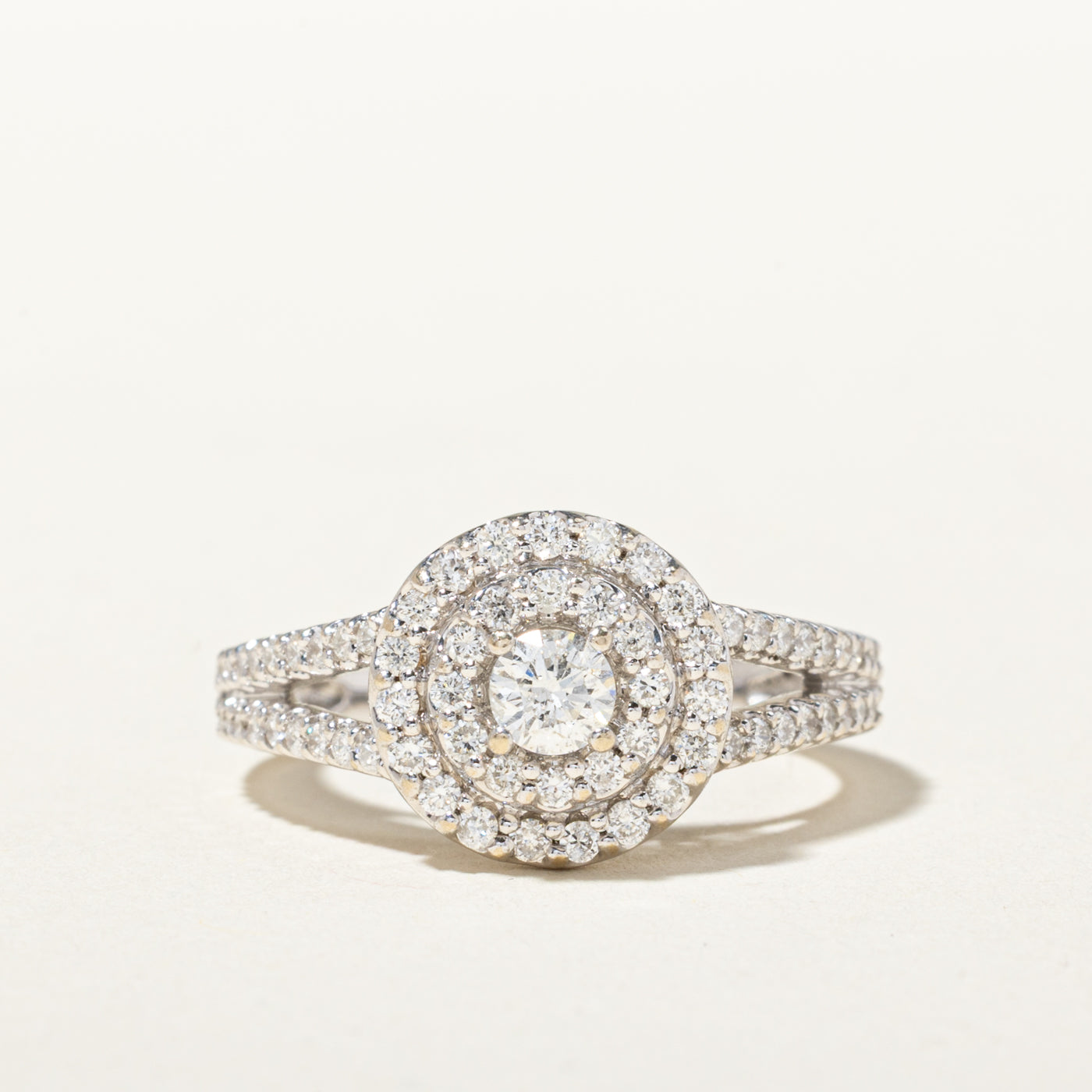 14k Diamond Double Halo Open Shank Ring | 0.90ctw | SZ 6.5